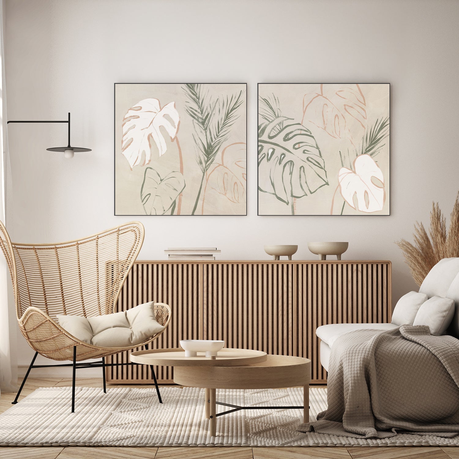 wall-art-print-canvas-poster-framed-Boho Palms, Style A & B, Set Of 2 , By Aria K-7