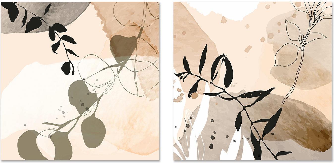 wall-art-print-canvas-poster-framed-Botanical Beige, Style A & B, Set Of 2-GIOIA-WALL-ART