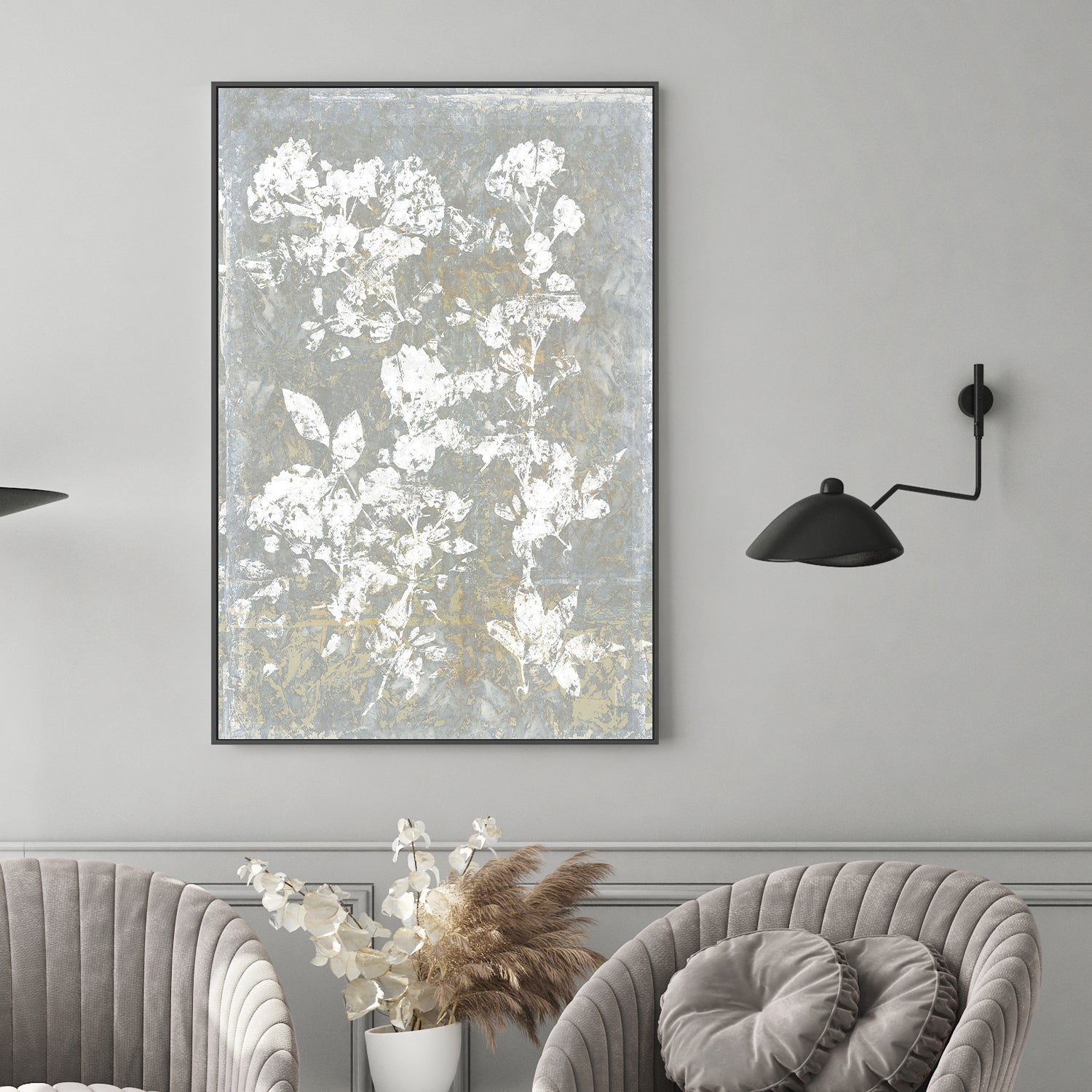 wall-art-print-canvas-poster-framed-Botanical White Textured Floral , Style A-2
