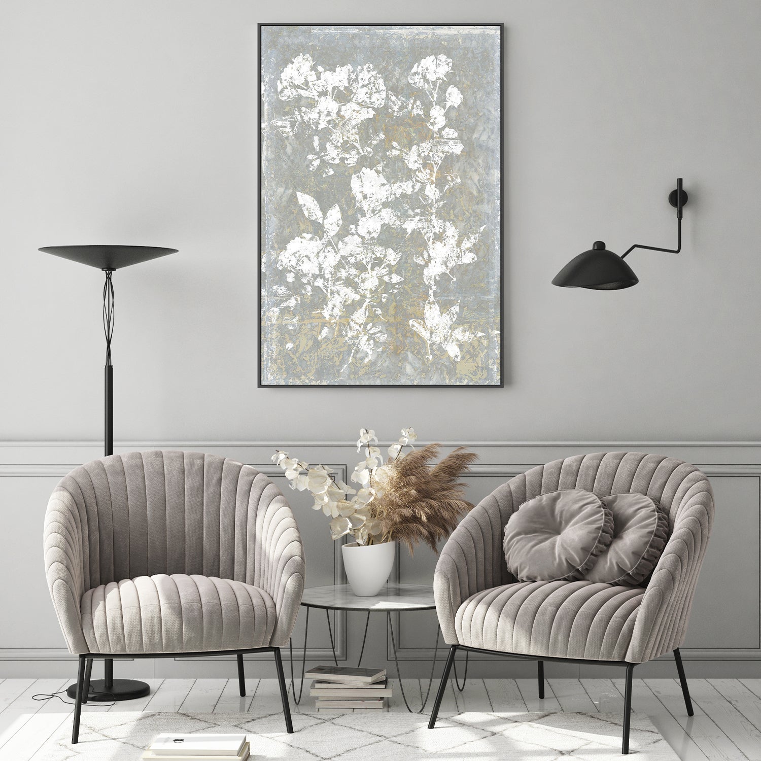 wall-art-print-canvas-poster-framed-Botanical White Textured Floral , Style A-7