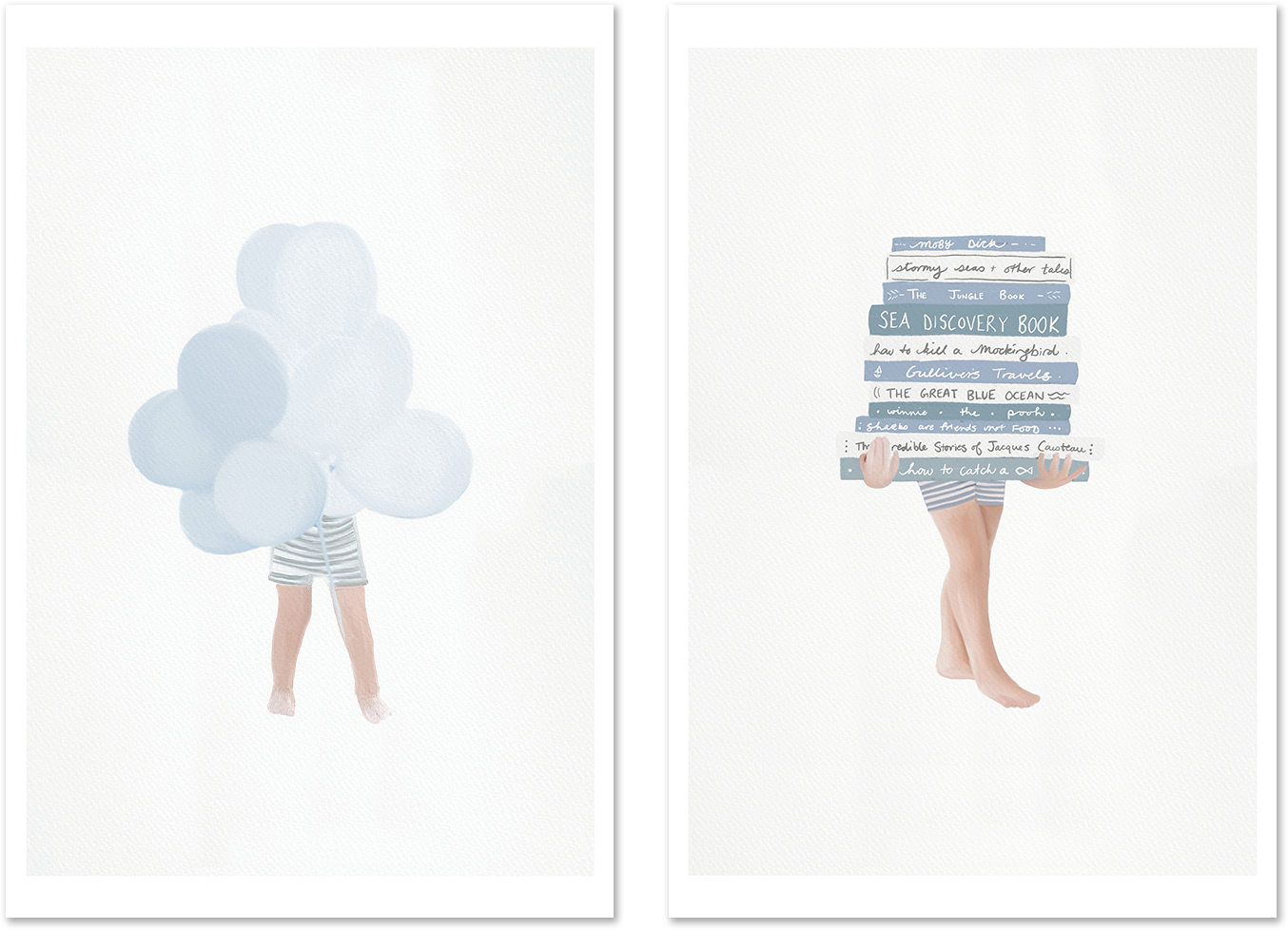 wall-art-print-canvas-poster-framed-Boy with Blue Balloons and Books, Set Of 2 , By Leah Straatsma-1