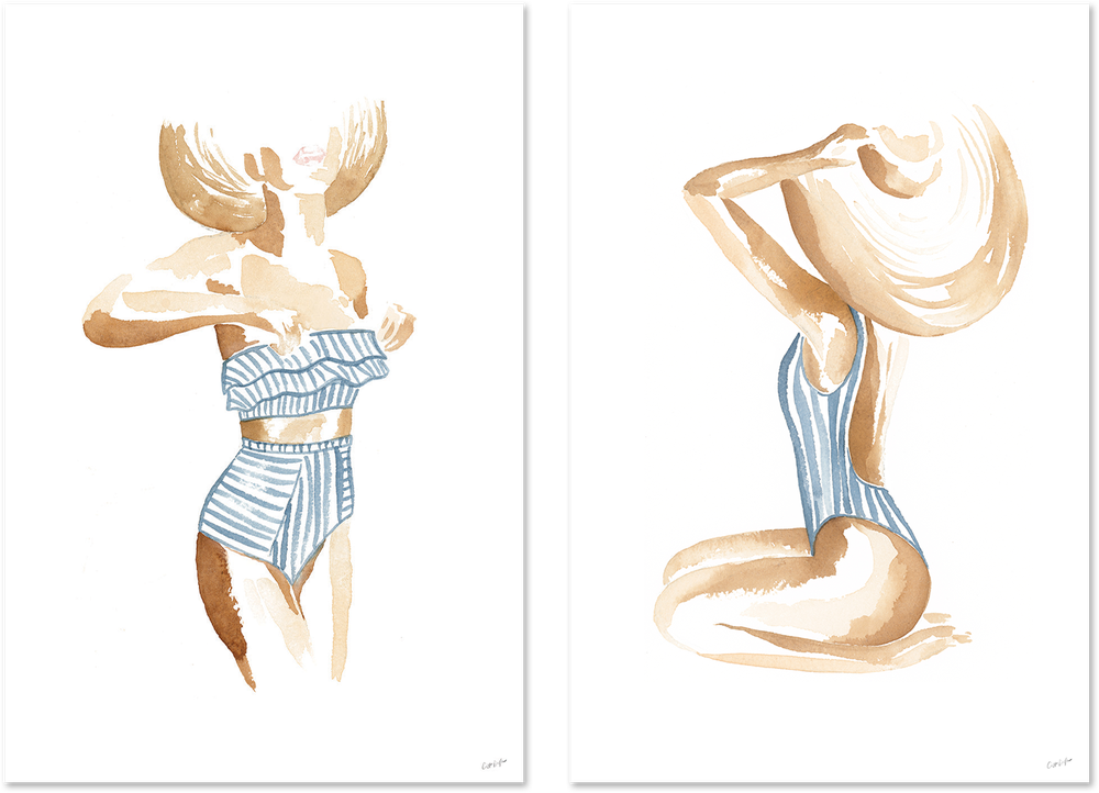 wall-art-print-canvas-poster-framed-Breezy Beach Babe, Set Of 2 , By Cass Deller-1