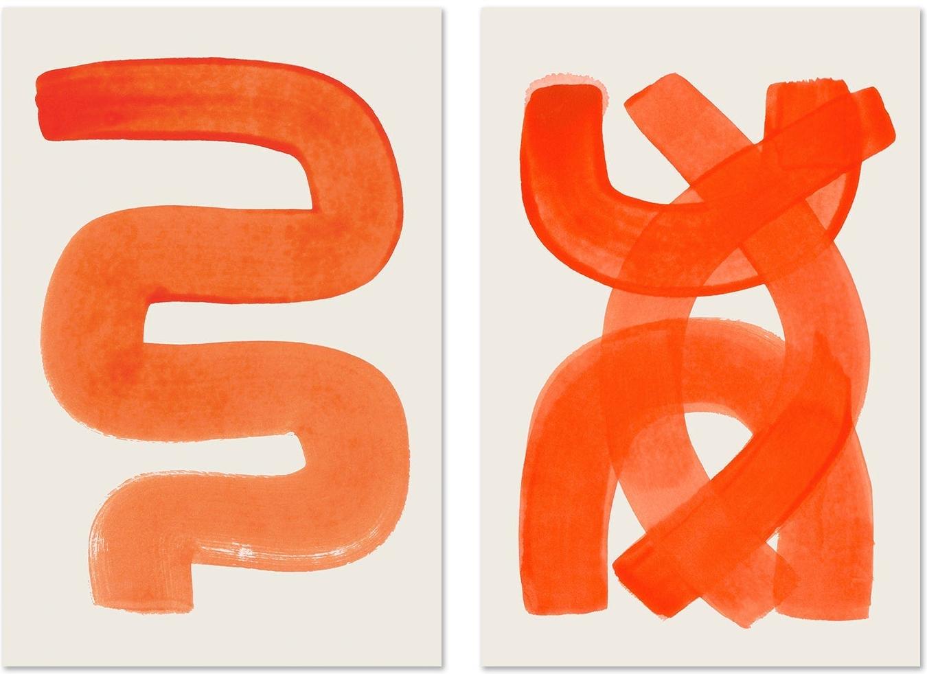 wall-art-print-canvas-poster-framed-Bright Orange Strokes, Set Of 2 , By Ejaaz Haniff-GIOIA-WALL-ART