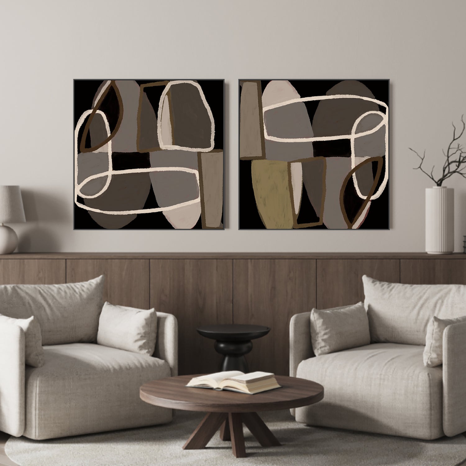 wall-art-print-canvas-poster-framed-Brown Abstract, Style A & B, Set Of 2 , By Sharyn Bursic-7