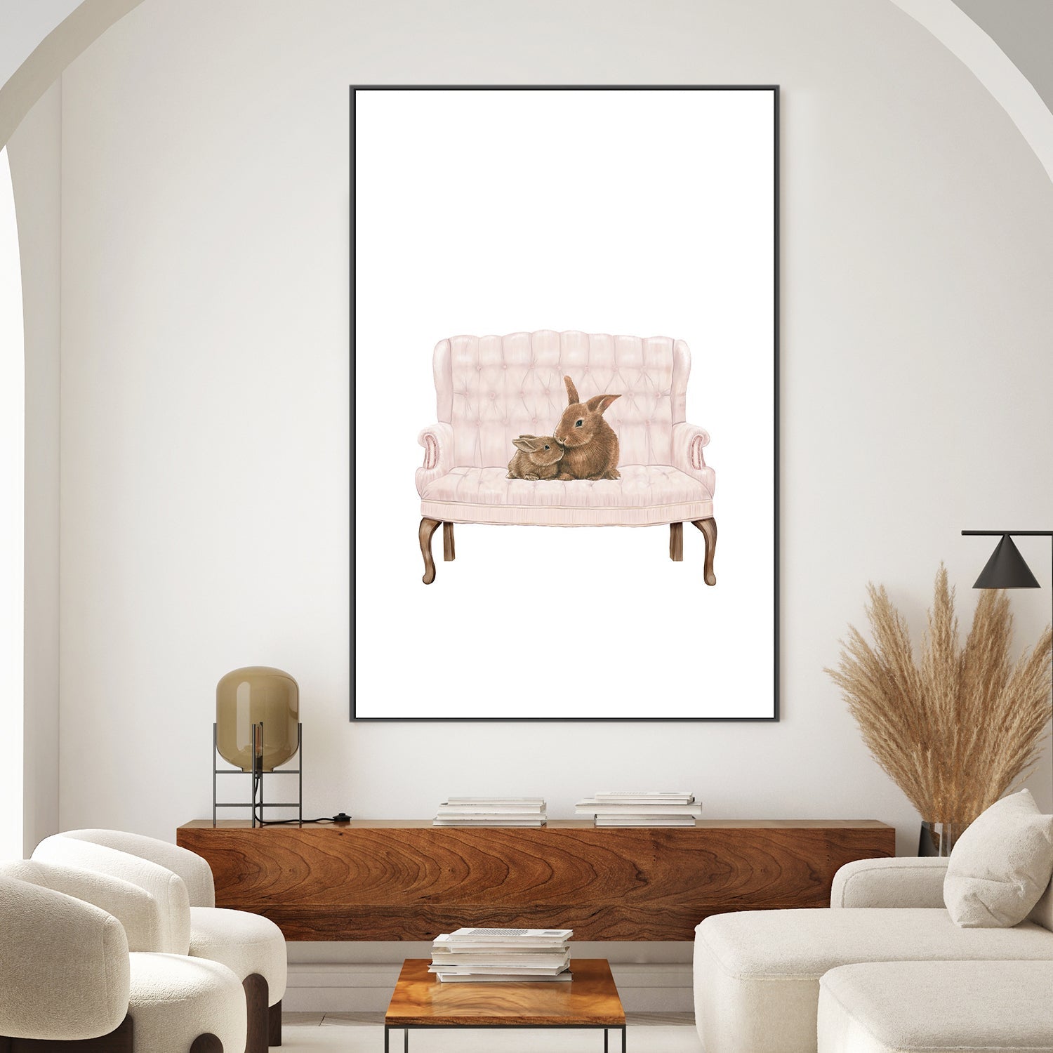 wall-art-print-canvas-poster-framed-Bunnies On Couch , By At Viv Home Prints-2