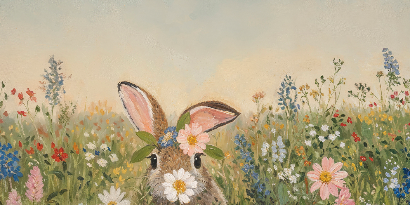wall-art-print-canvas-poster-framed-Bunny in Flowers, Style A , By Lady Hana-1