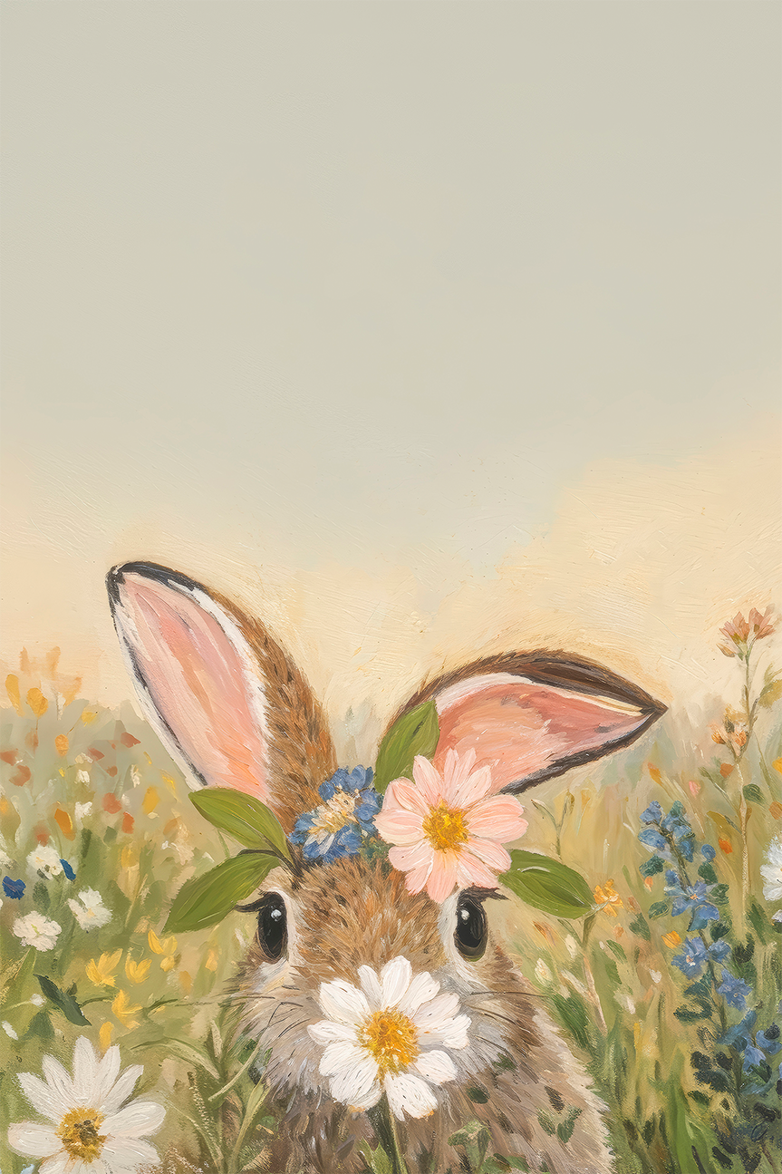 wall-art-print-canvas-poster-framed-Bunny in Flowers, Style B , By Lady Hana-1