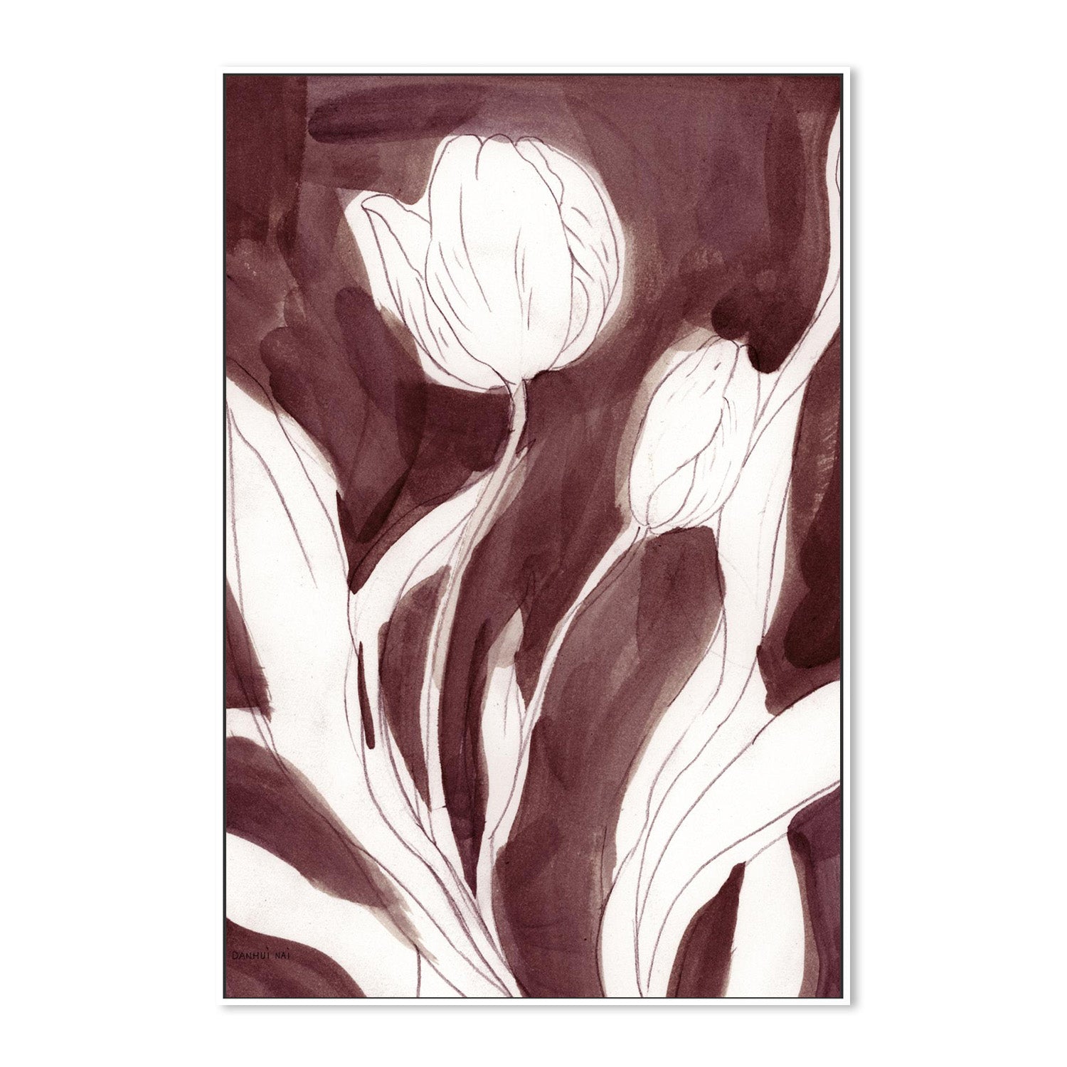 wall-art-print-canvas-poster-framed-Burgundy Tulip Sketch, Style A-5