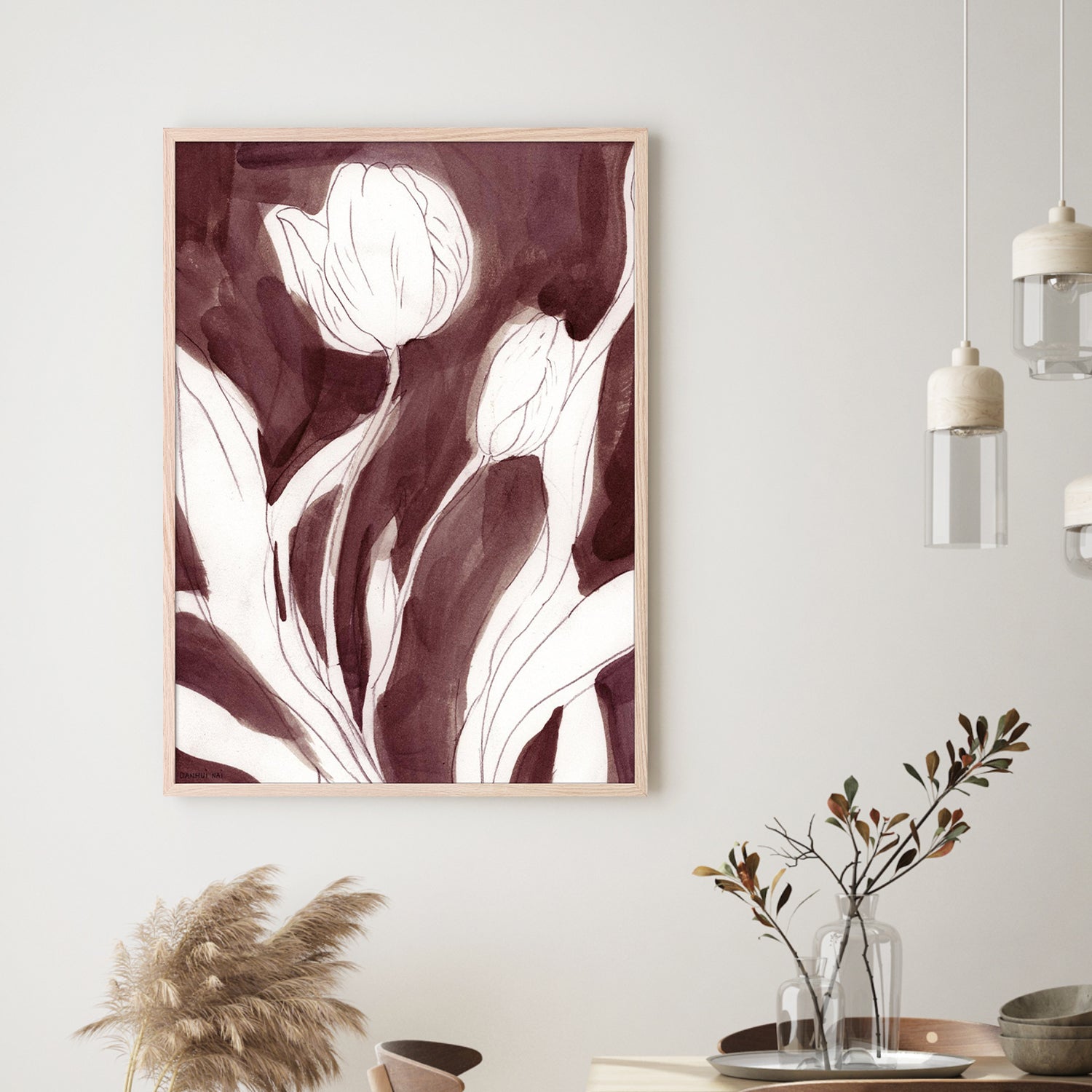 wall-art-print-canvas-poster-framed-Burgundy Tulip Sketch, Style A-7