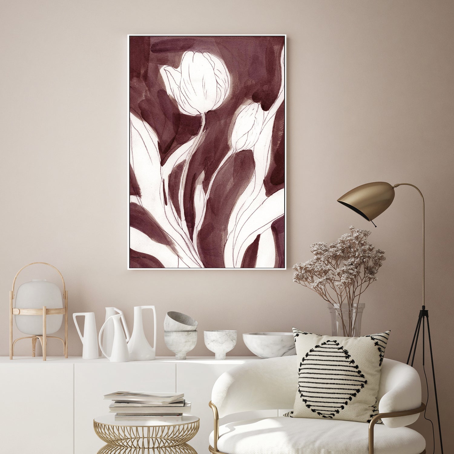wall-art-print-canvas-poster-framed-Burgundy Tulip Sketch, Style A-9