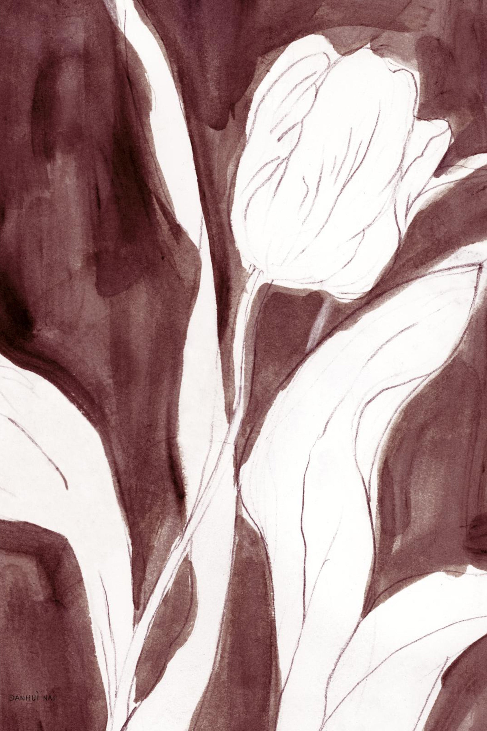 wall-art-print-canvas-poster-framed-Burgundy Tulip Sketch , Style B-1