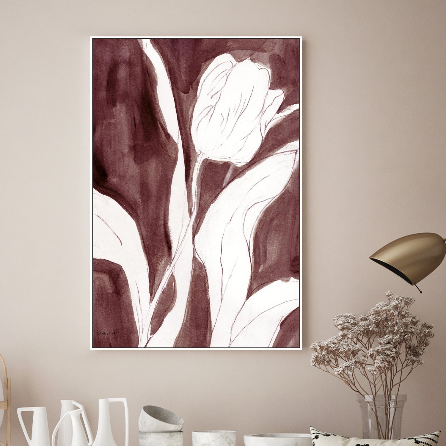 wall-art-print-canvas-poster-framed-Burgundy Tulip Sketch , Style B-2
