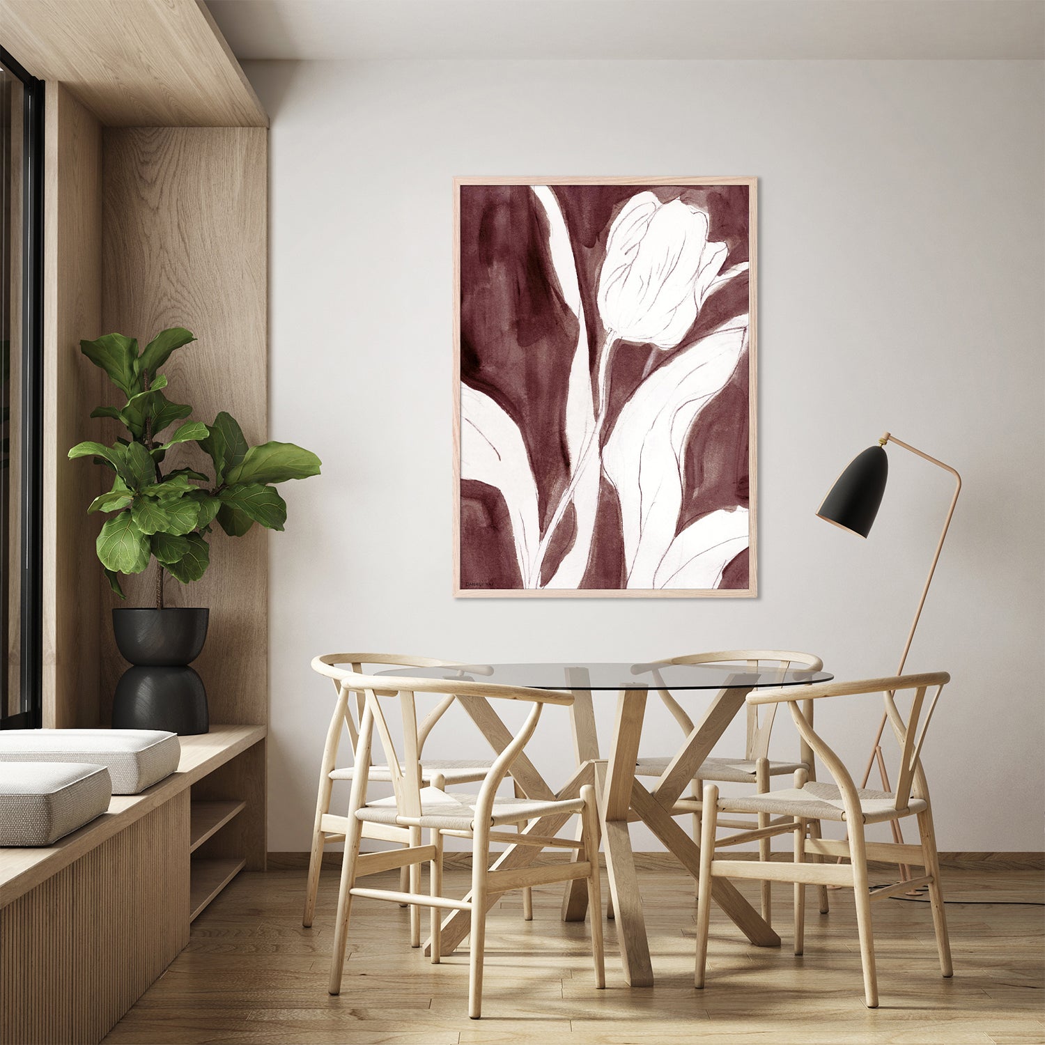 wall-art-print-canvas-poster-framed-Burgundy Tulip Sketch , Style B-8