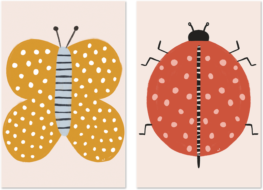 wall-art-print-canvas-poster-framed-Butterfly and Ladybug, Set Of 2 , By Menina Lisboa-1