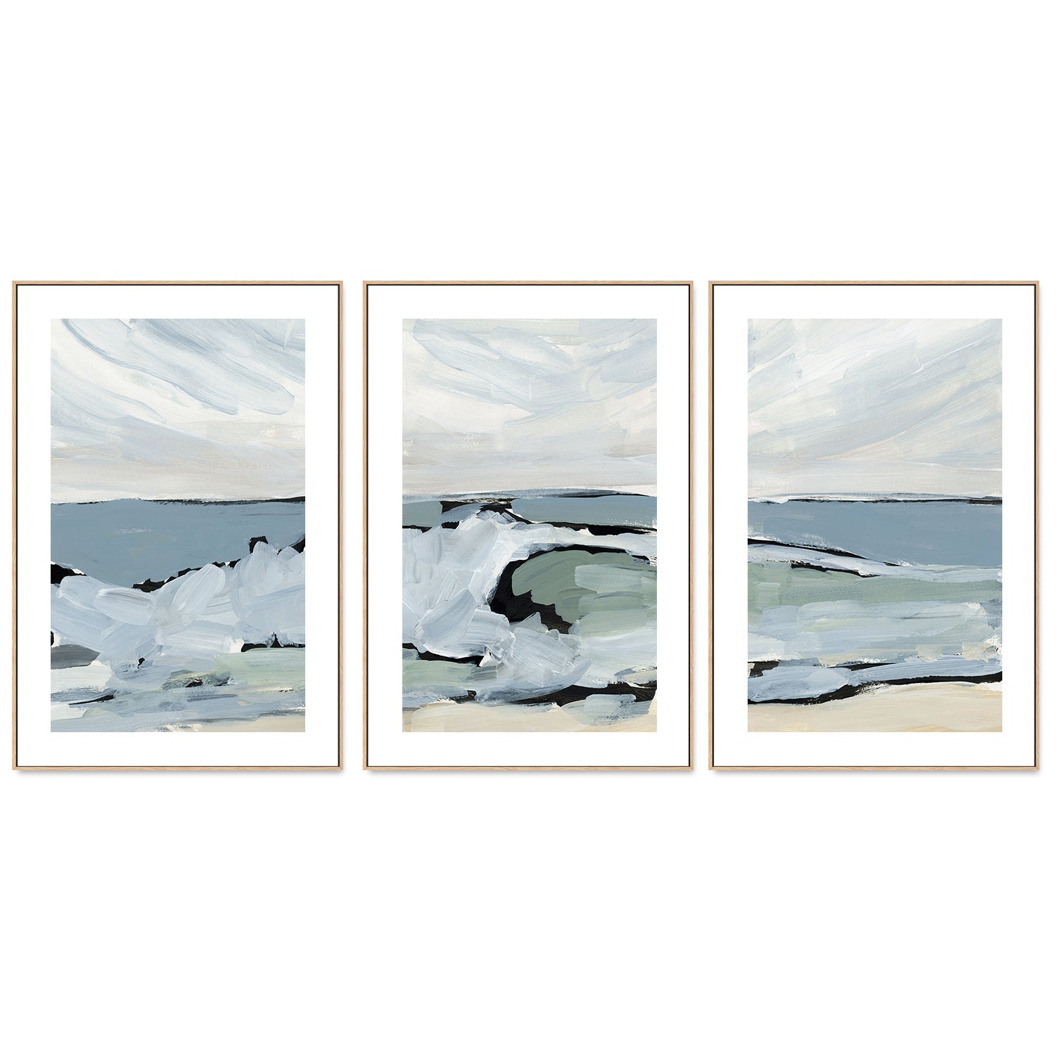 wall-art-print-canvas-poster-framed-By The Sea, Style D, E & F, Set of 3-by-Emily Wood-Gioia Wall Art