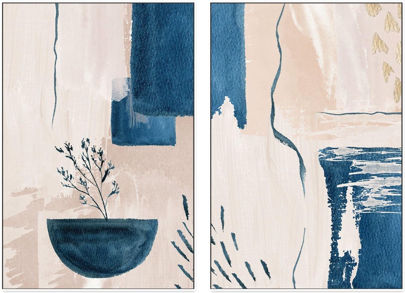 wall-art-print-canvas-poster-framed-Calm Blues, Style A & B, Set Of 2, By Sally Ann Moss-GIOIA-WALL-ART