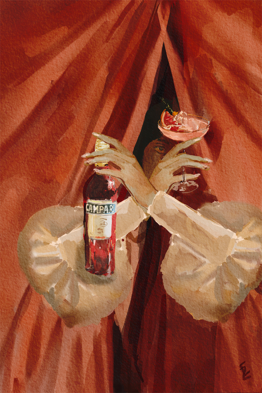 Campari Lady , By Ekaterina Zagorska,Wall Art Canvas Print,