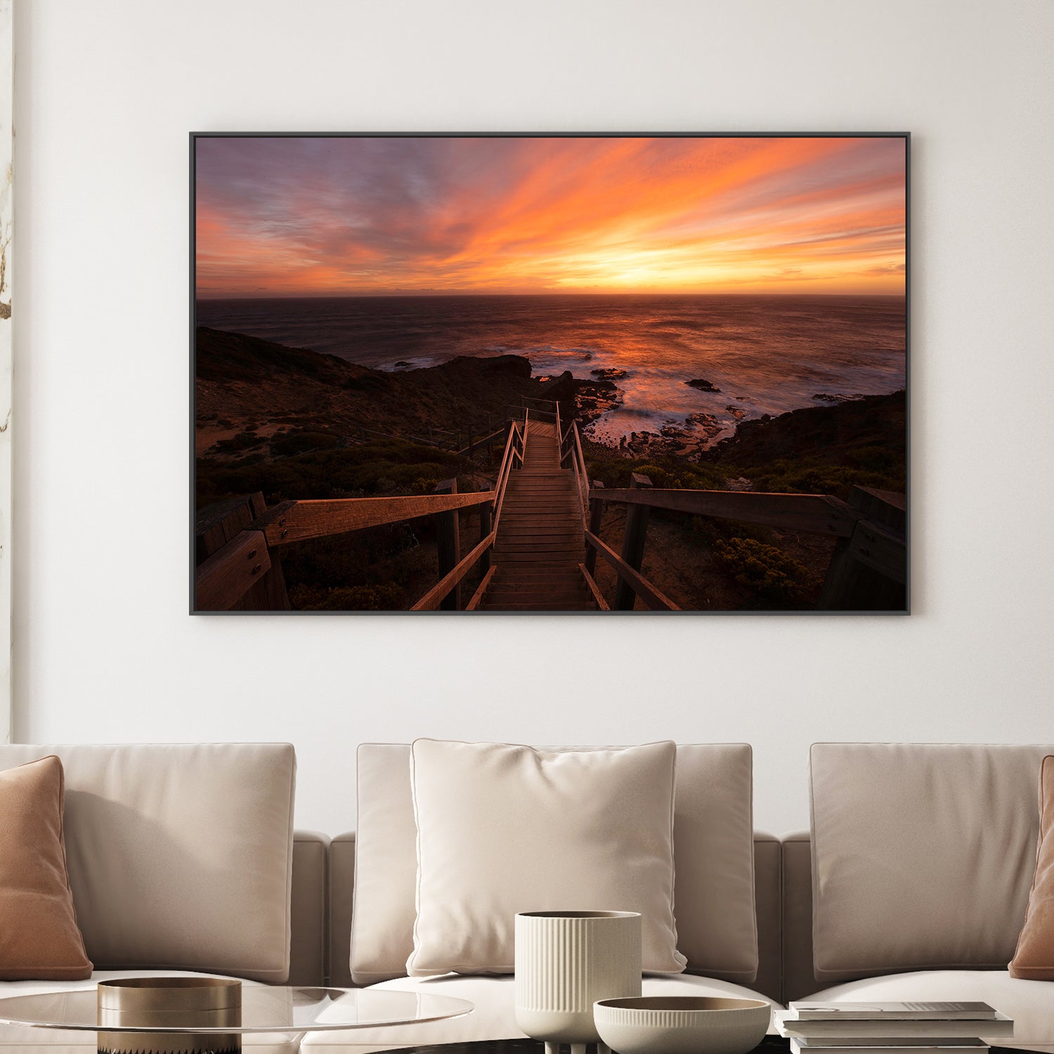 wall-art-print-canvas-poster-framed-Cape Schanck Sunset Stairs-2