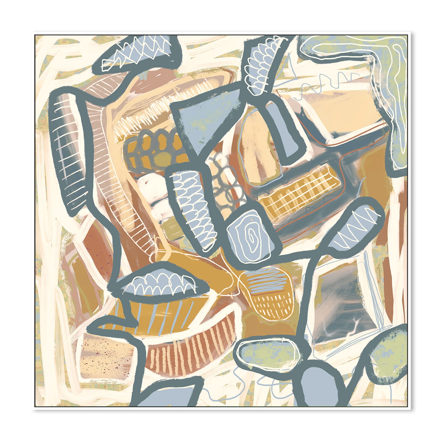 wall-art-print-canvas-poster-framed-Carnival, Mustard orange and Blue-5