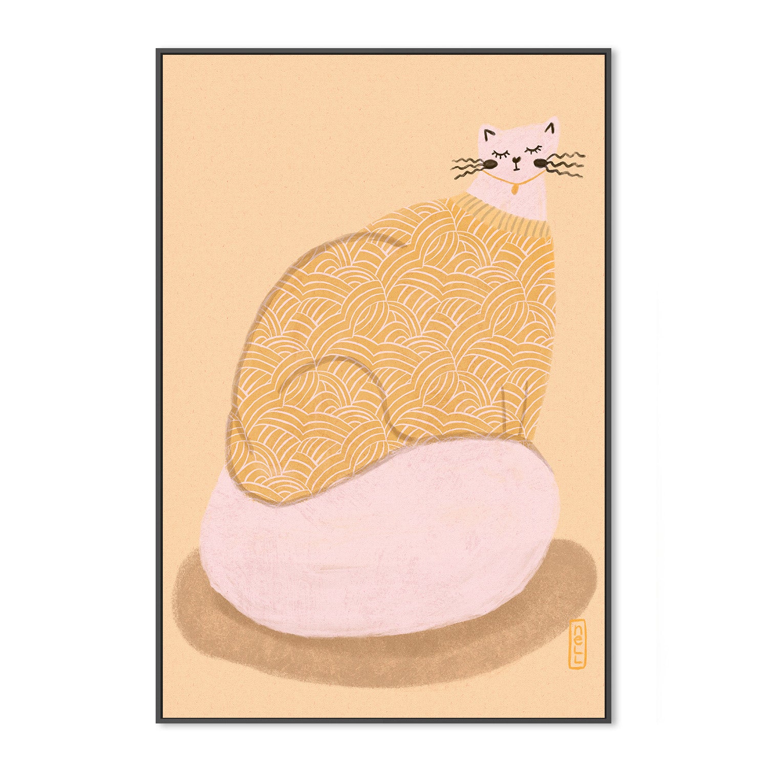 wall-art-print-canvas-poster-framed-Cat in a Butter Yellow Jersey Illustration Poster-3