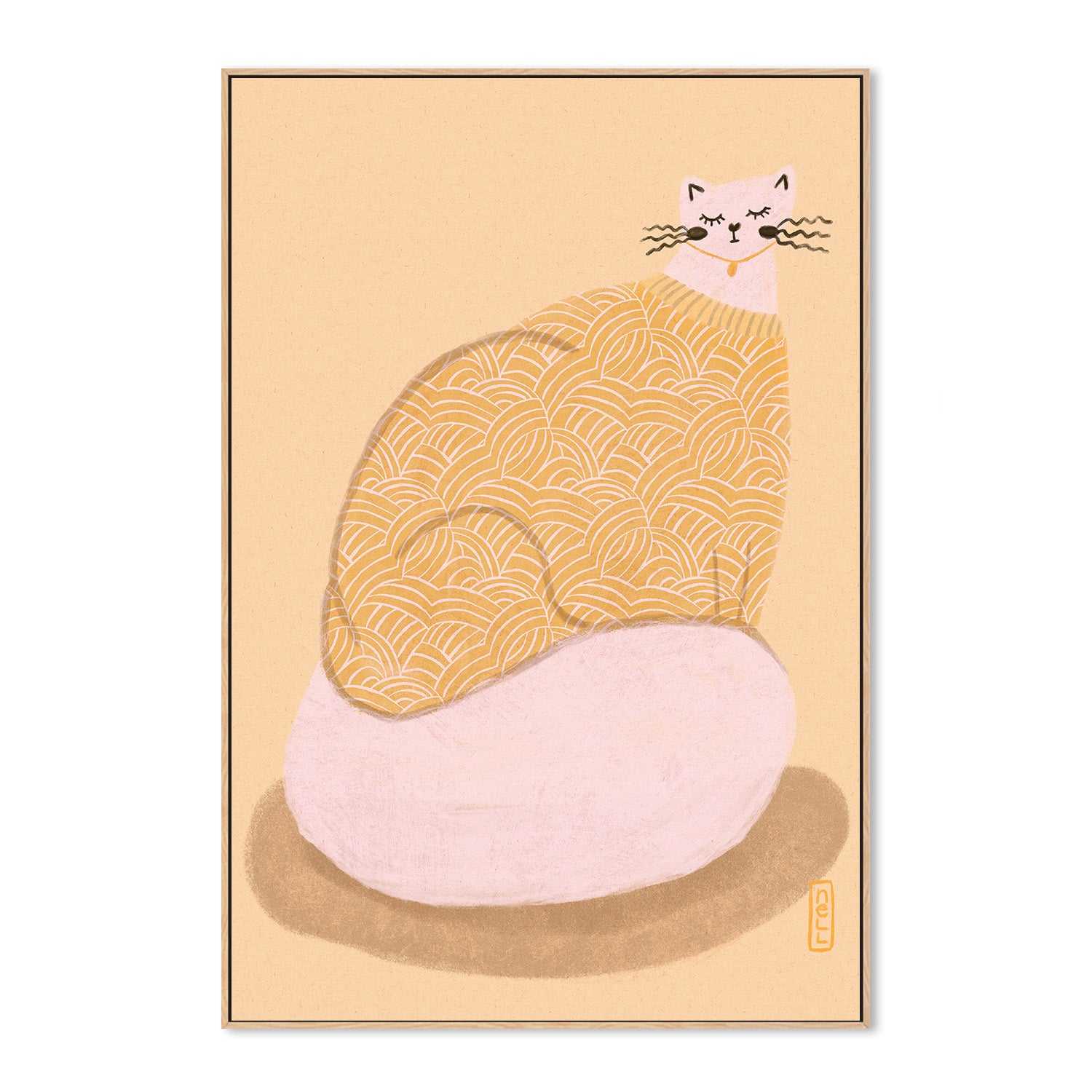 wall-art-print-canvas-poster-framed-Cat in a Butter Yellow Jersey Illustration Poster-4