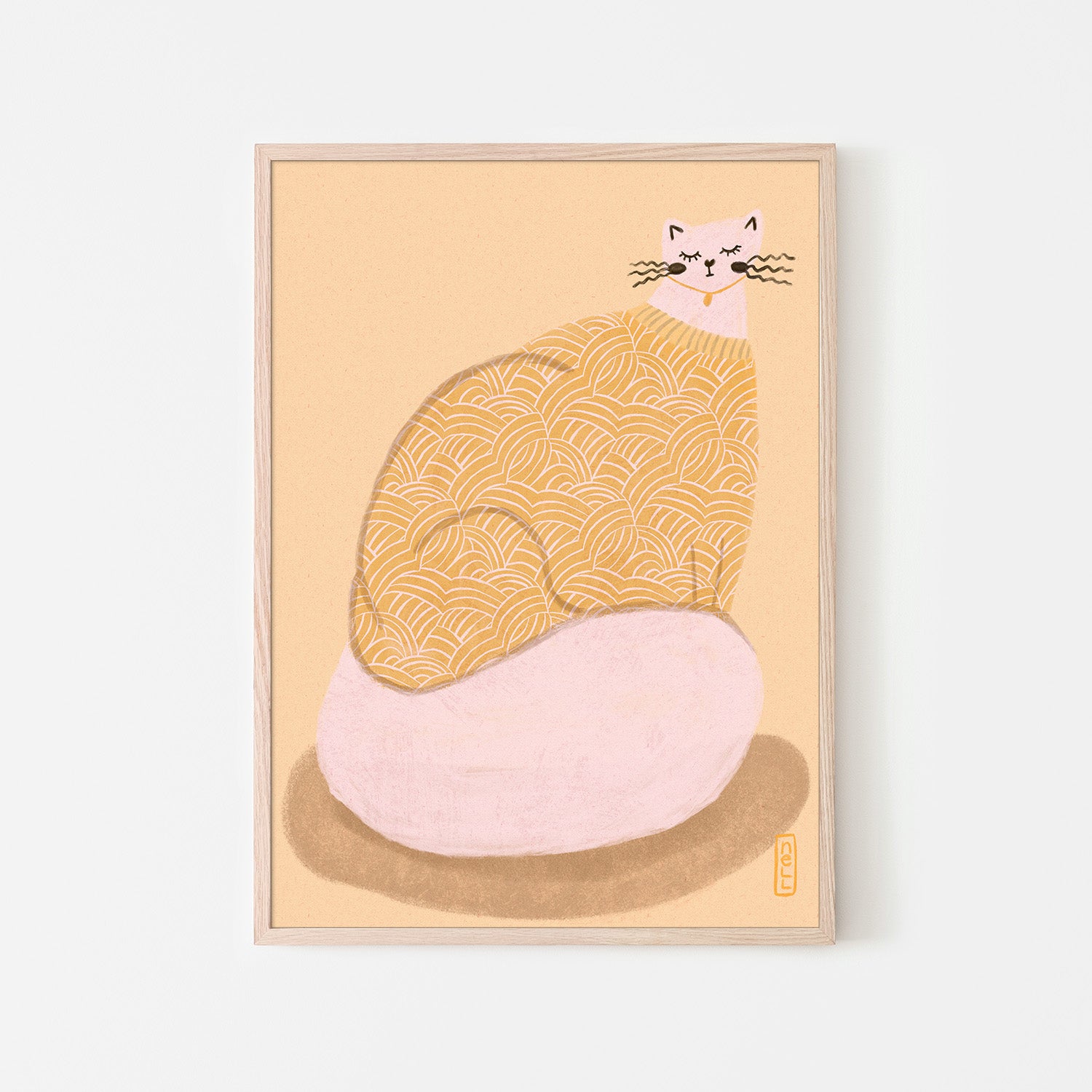wall-art-print-canvas-poster-framed-Cat in a Butter Yellow Jersey Illustration Poster-6