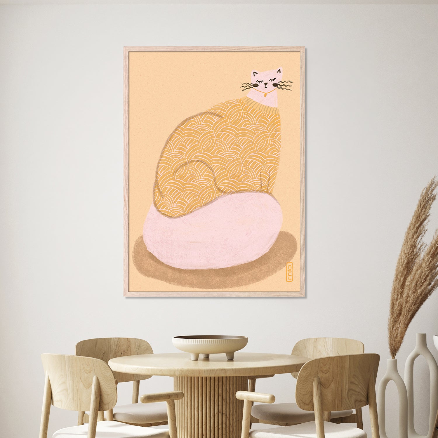 wall-art-print-canvas-poster-framed-Cat in a Butter Yellow Jersey Illustration Poster-7