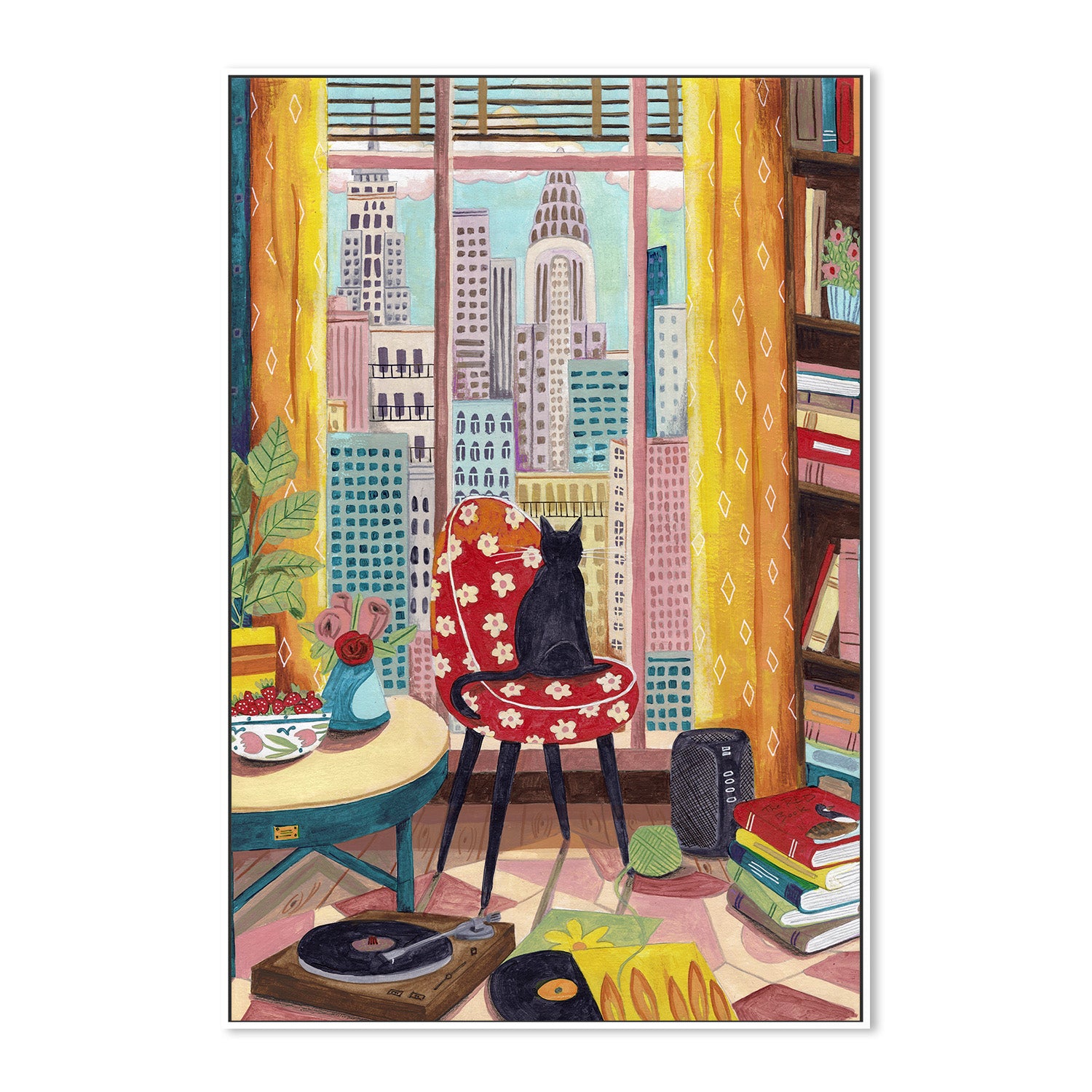 wall-art-print-canvas-poster-framed-Cat in front of window in New York bright colours-5