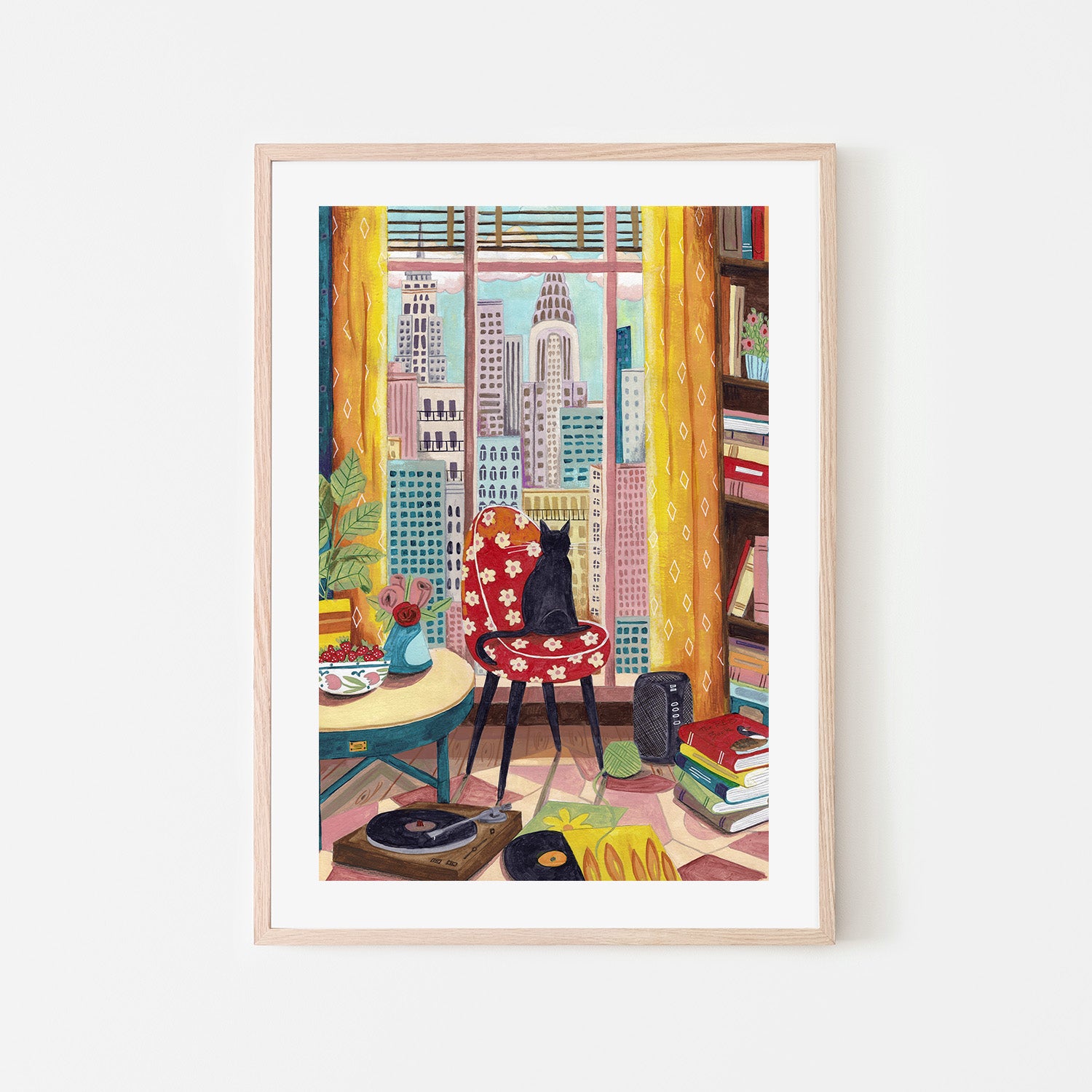 wall-art-print-canvas-poster-framed-Cat in front of window in New York bright colours-6