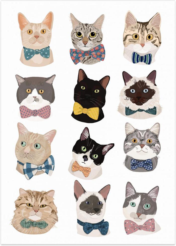 wall-art-print-canvas-poster-framed-Cats In Bow Tie , By Hanna Melin-1