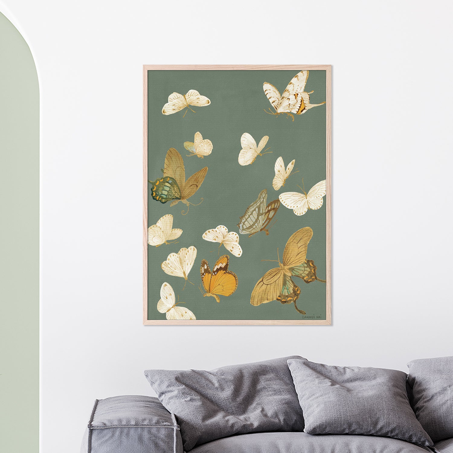 wall-art-print-canvas-poster-framed-Chrysanthemum Butterflies Sage-7