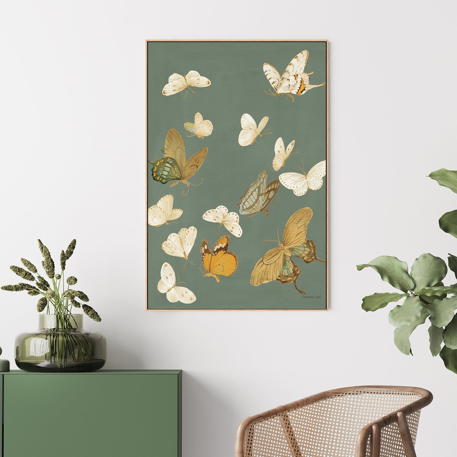 wall-art-print-canvas-poster-framed-Chrysanthemum Butterflies Sage-9