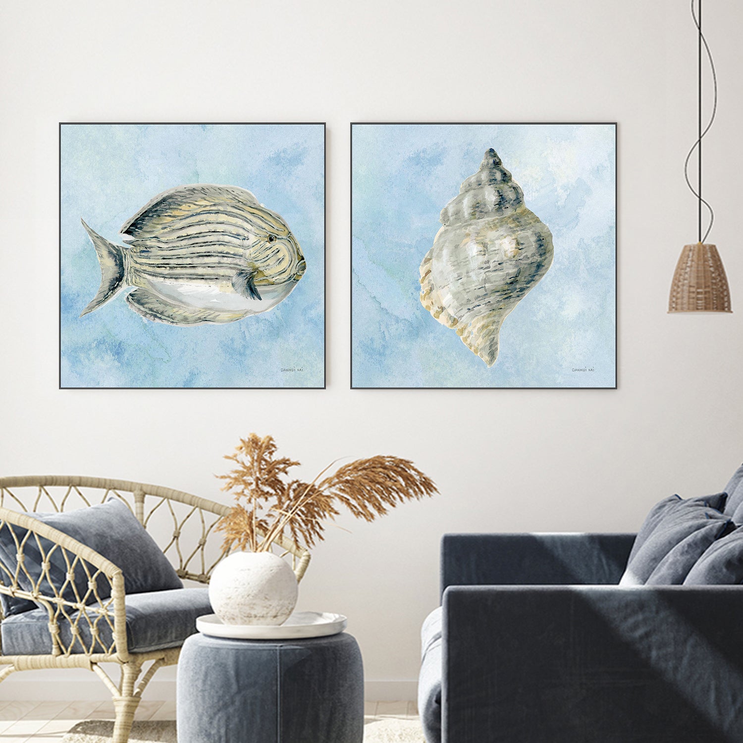 wall-art-print-canvas-poster-framed-Coastal Bliss V2, Style C & D, Set Of 2-2