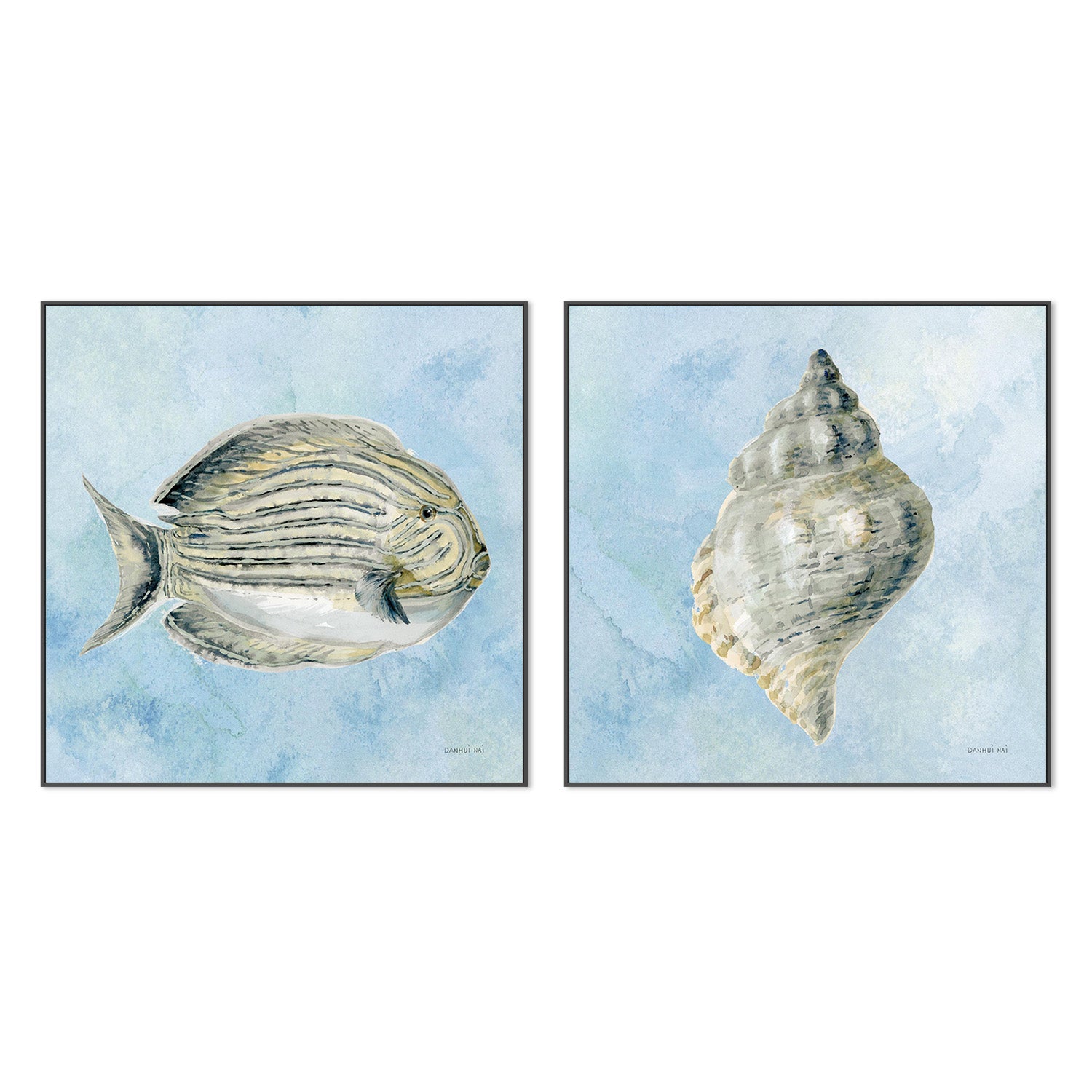 wall-art-print-canvas-poster-framed-Coastal Bliss V2, Style C & D, Set Of 2-3