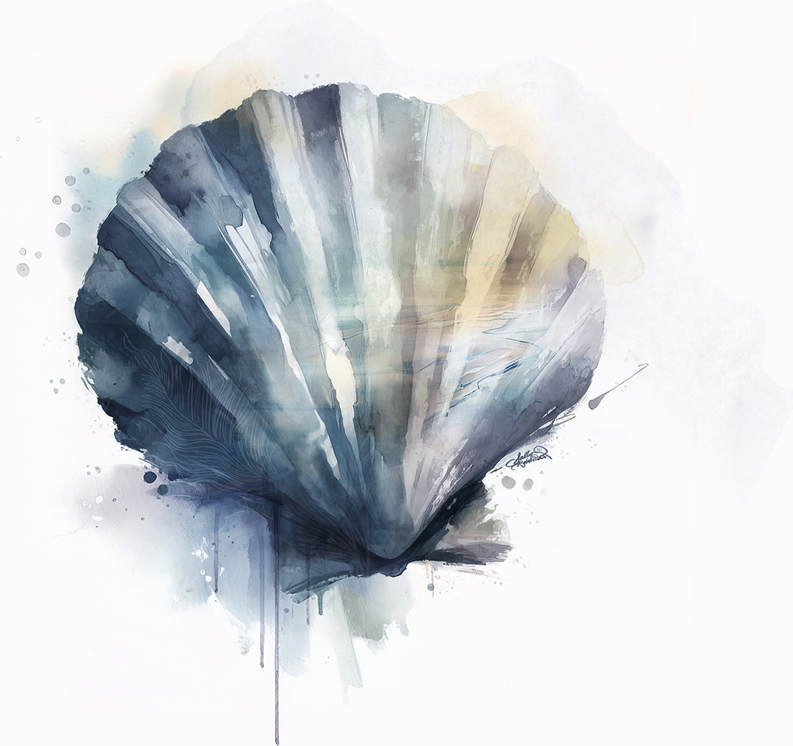 wall-art-print-canvas-poster-framed-Coastal Serenity Scallop Shell , By Sally Barlow-1