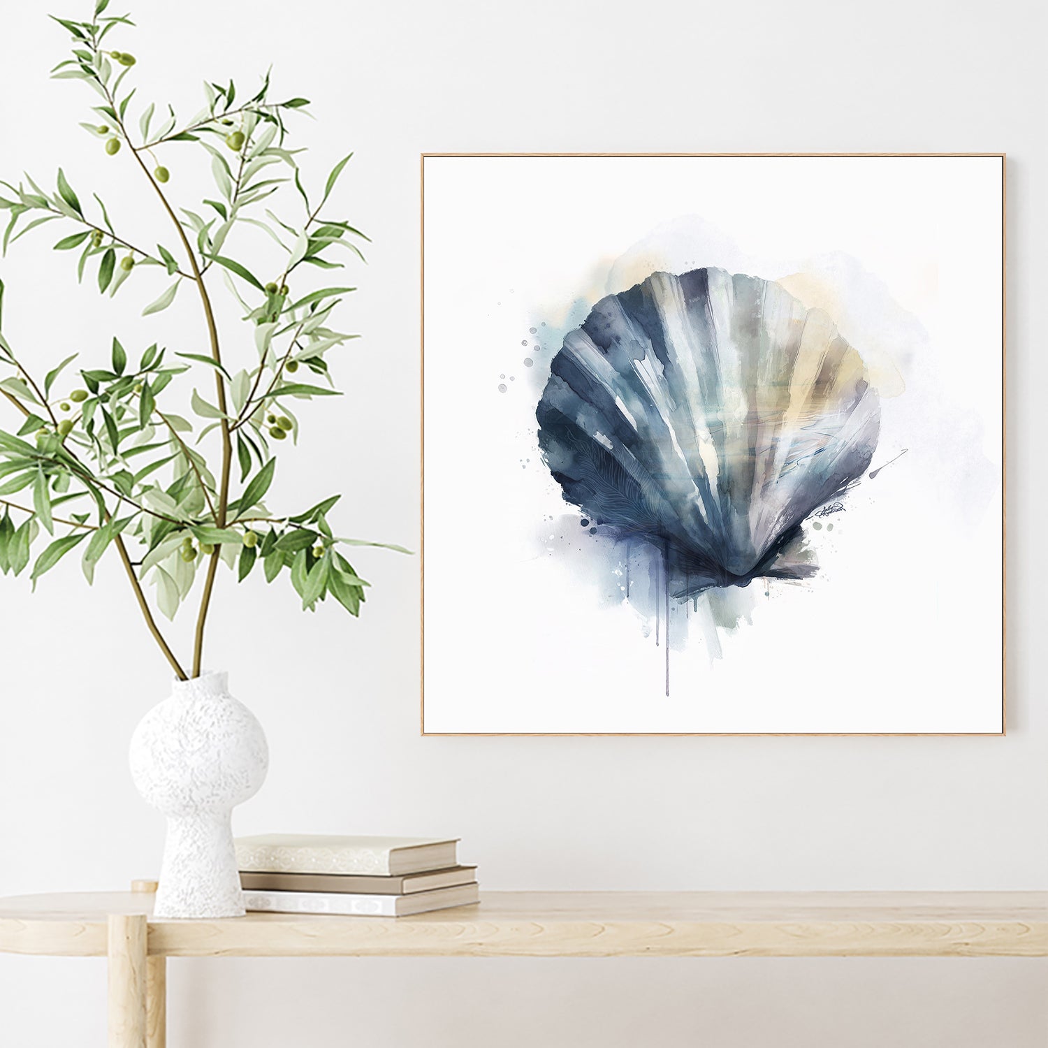 wall-art-print-canvas-poster-framed-Coastal Serenity Scallop Shell , By Sally Barlow-2