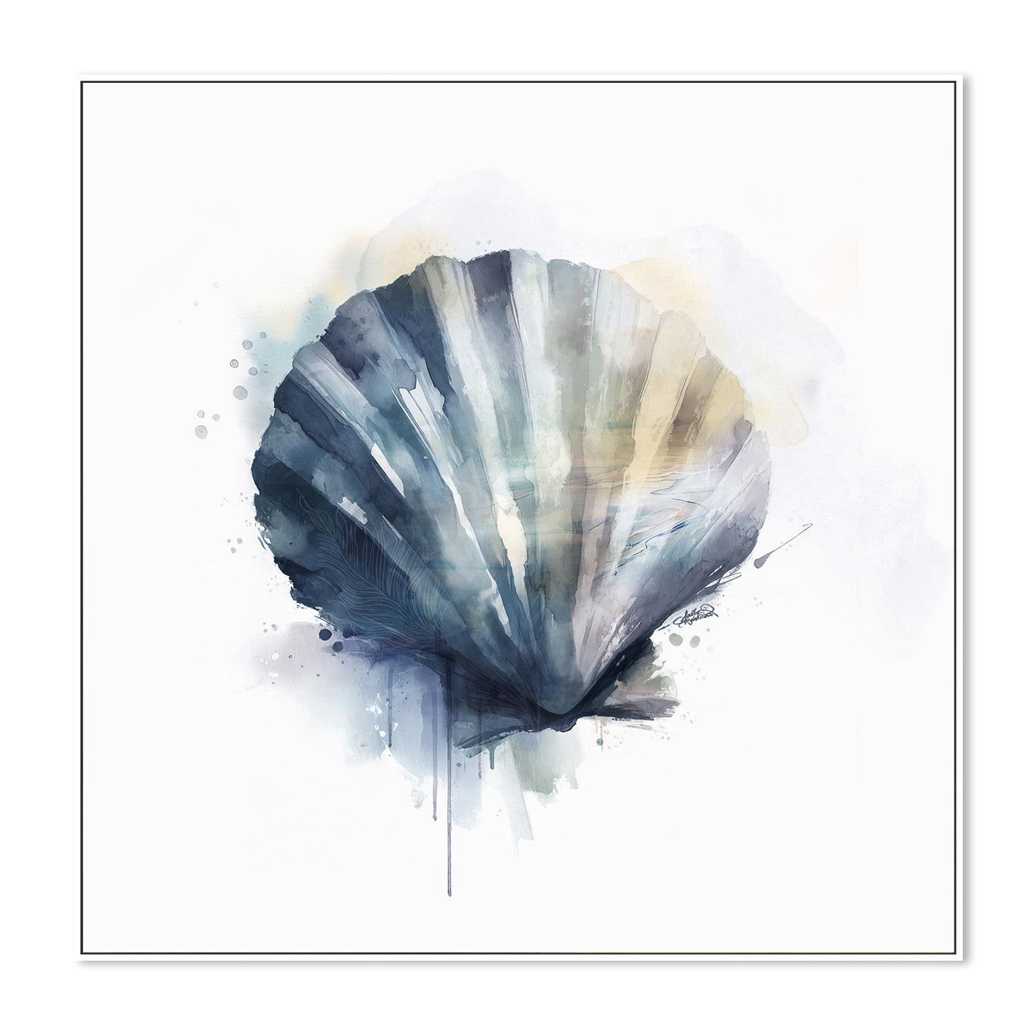 wall-art-print-canvas-poster-framed-Coastal Serenity Scallop Shell , By Sally Barlow-5