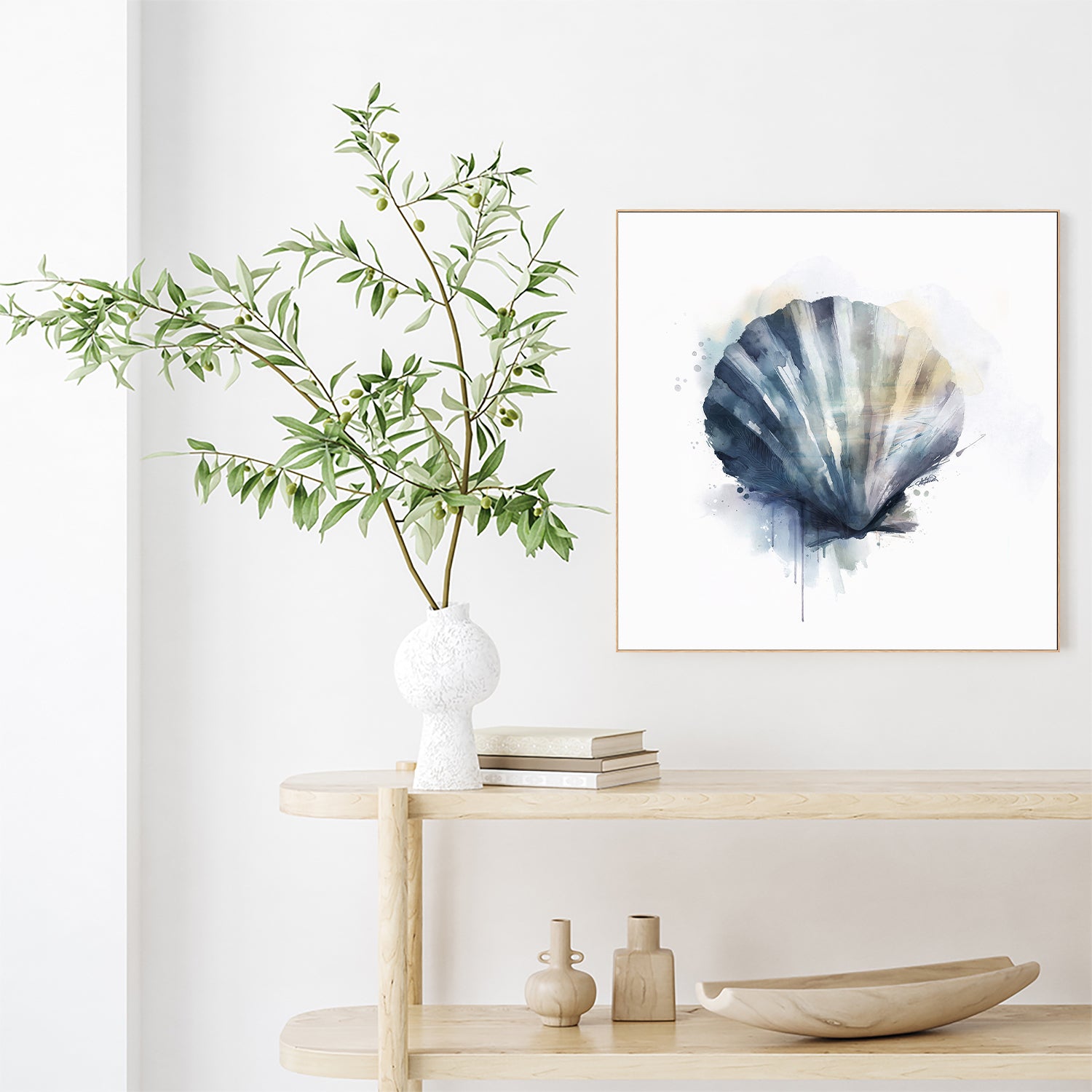 wall-art-print-canvas-poster-framed-Coastal Serenity Scallop Shell , By Sally Barlow-7