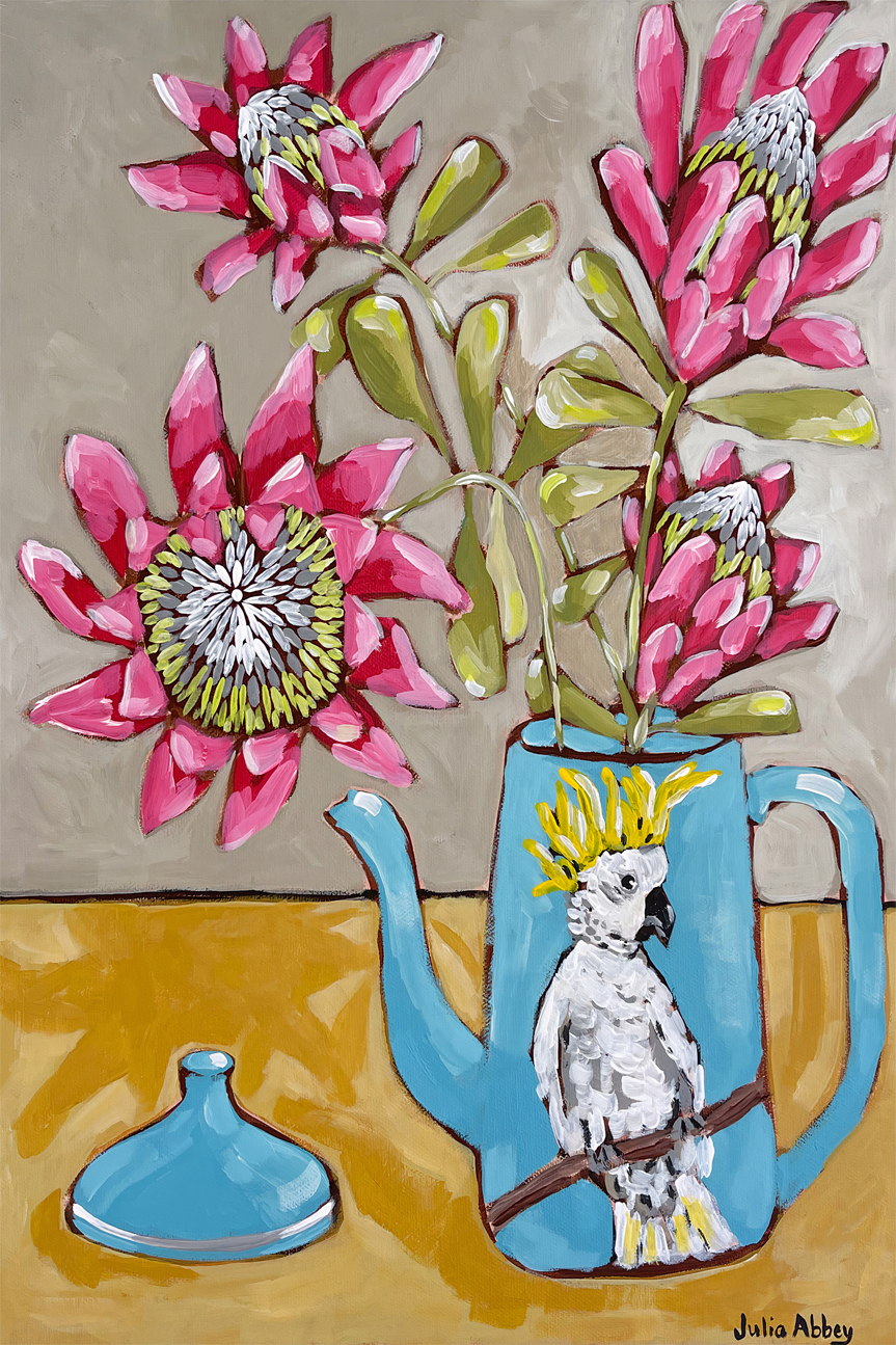 wall-art-print-canvas-poster-framed-Cockatoo Teapot , By Julia Abbey-1