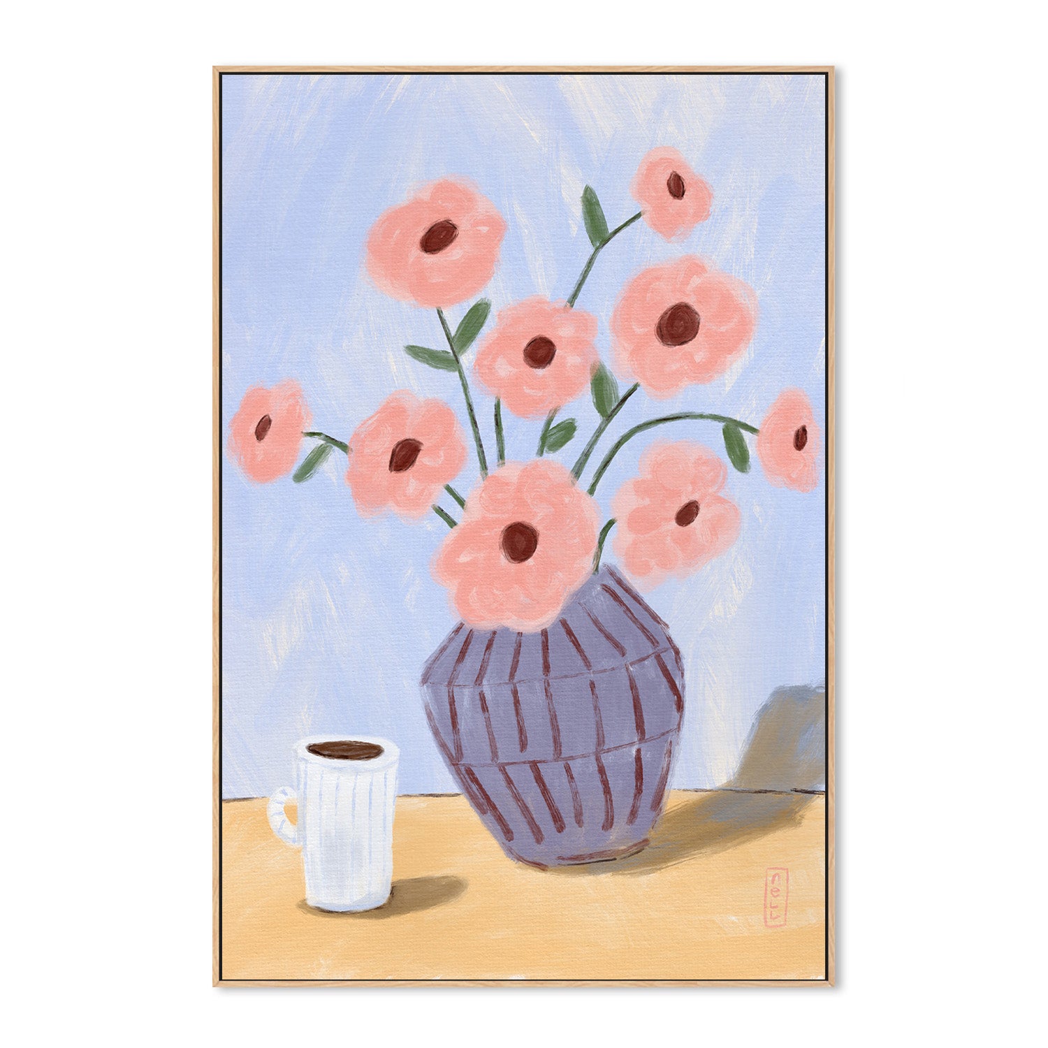 wall-art-print-canvas-poster-framed-Coffee and Flowers Simple Still Life Painting-4