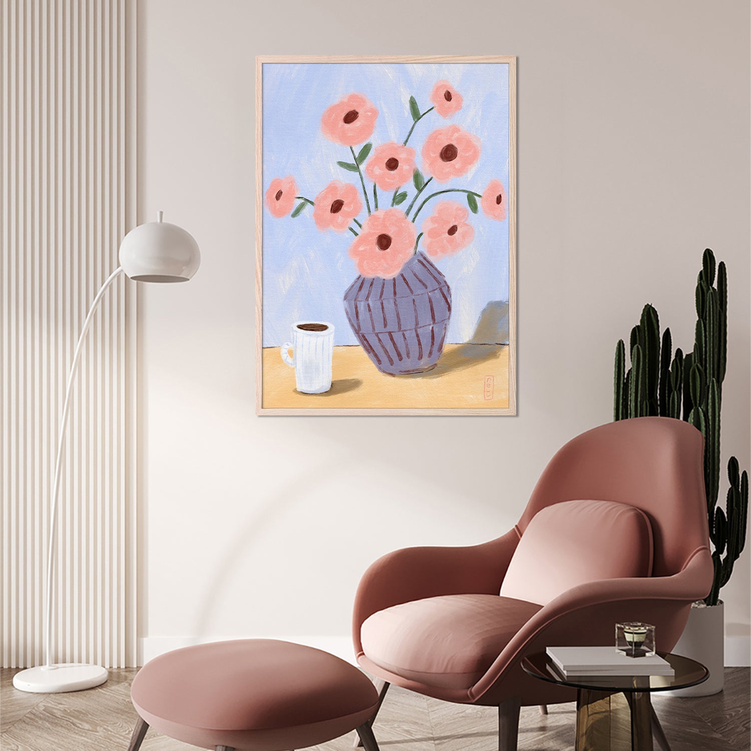 wall-art-print-canvas-poster-framed-Coffee and Flowers Simple Still Life Painting-8