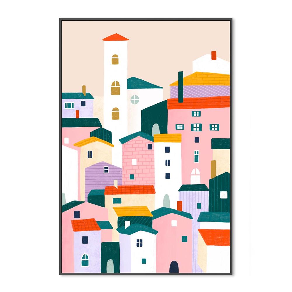 wall-art-print-canvas-poster-framed-Colorful Village Scene-3