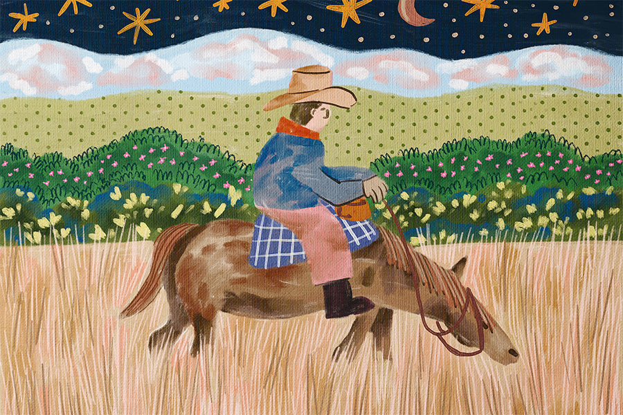 wall-art-print-canvas-poster-framed-Cowboy Riding A Horse , By Kartika Paramita-1