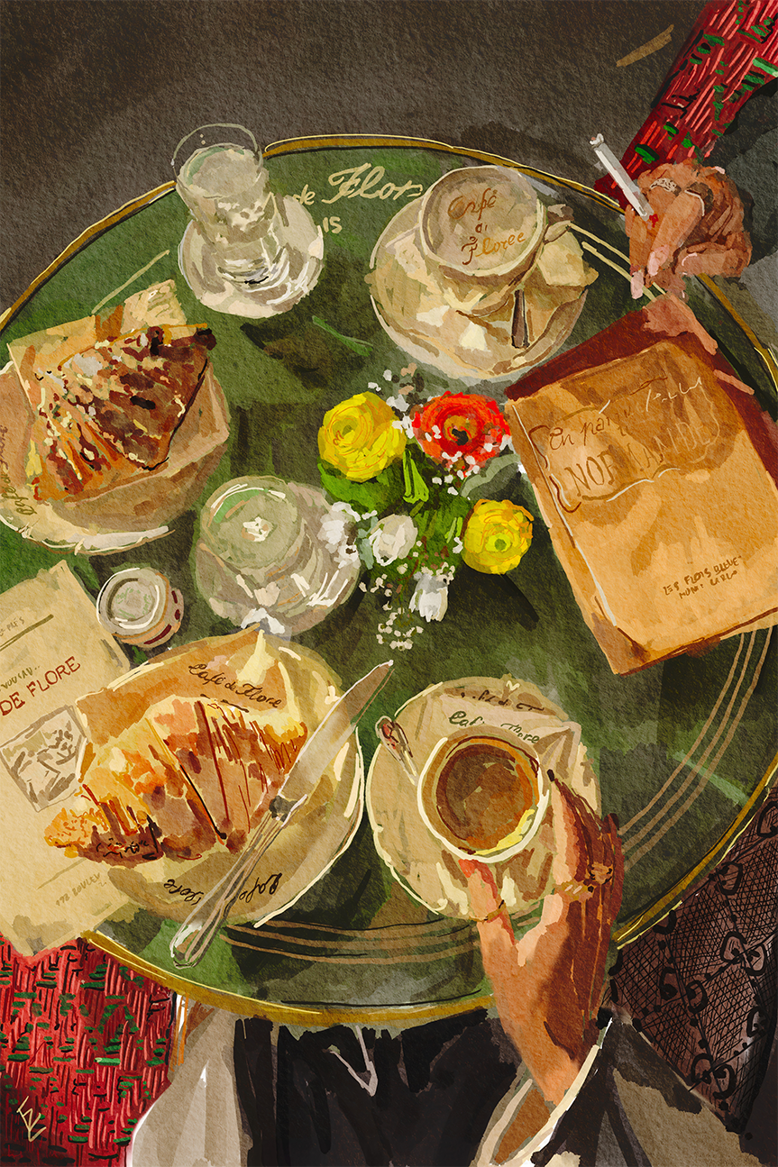 Croissant At Caffe de Flore , By Ekaterina Zagorska,Wall Art Canvas