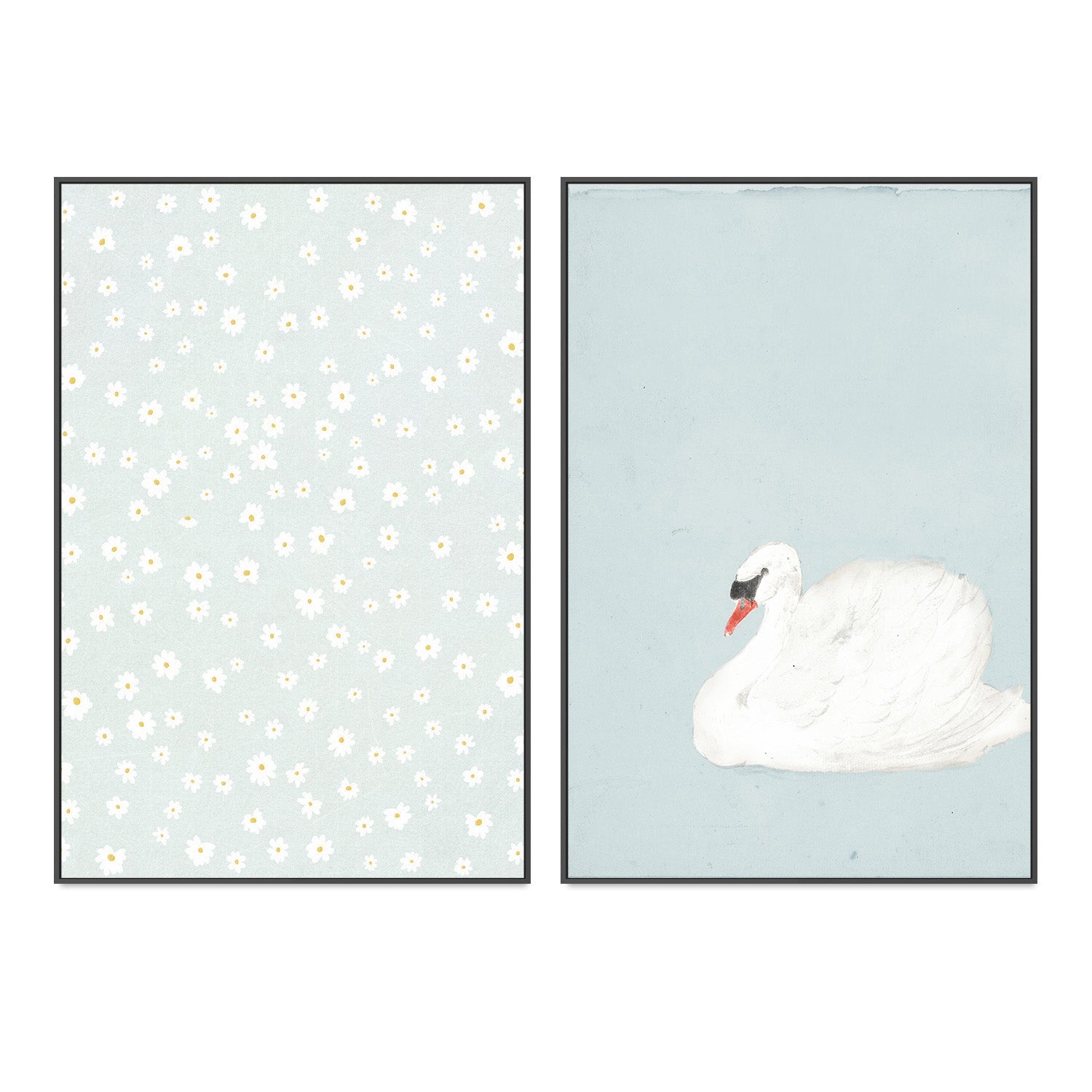 wall-art-print-canvas-poster-framed-Daisies and Swan, Set Of 2 , By Leah Straatsma-3