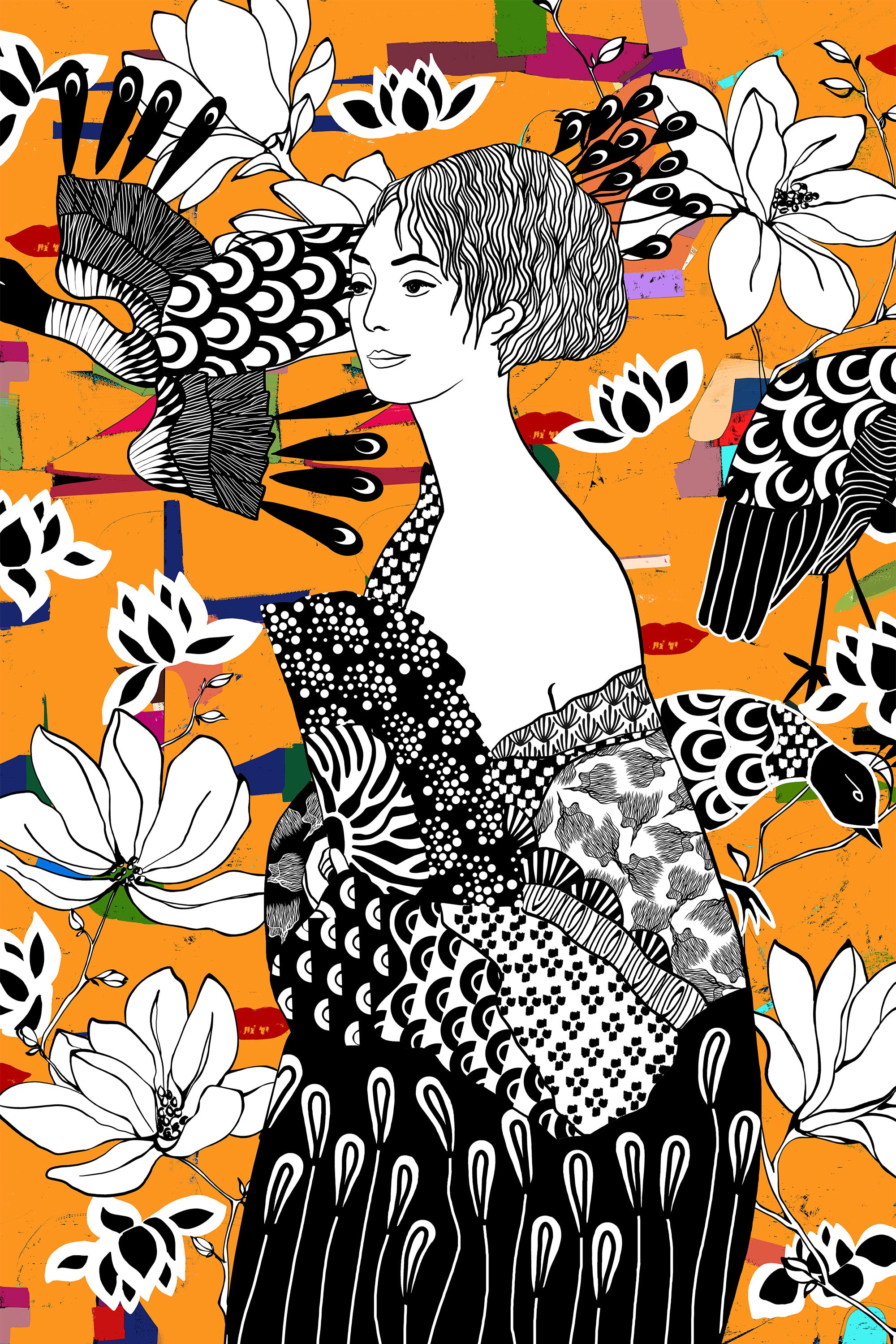 wall-art-print-canvas-poster-framed-Dame Mit FAccher-1