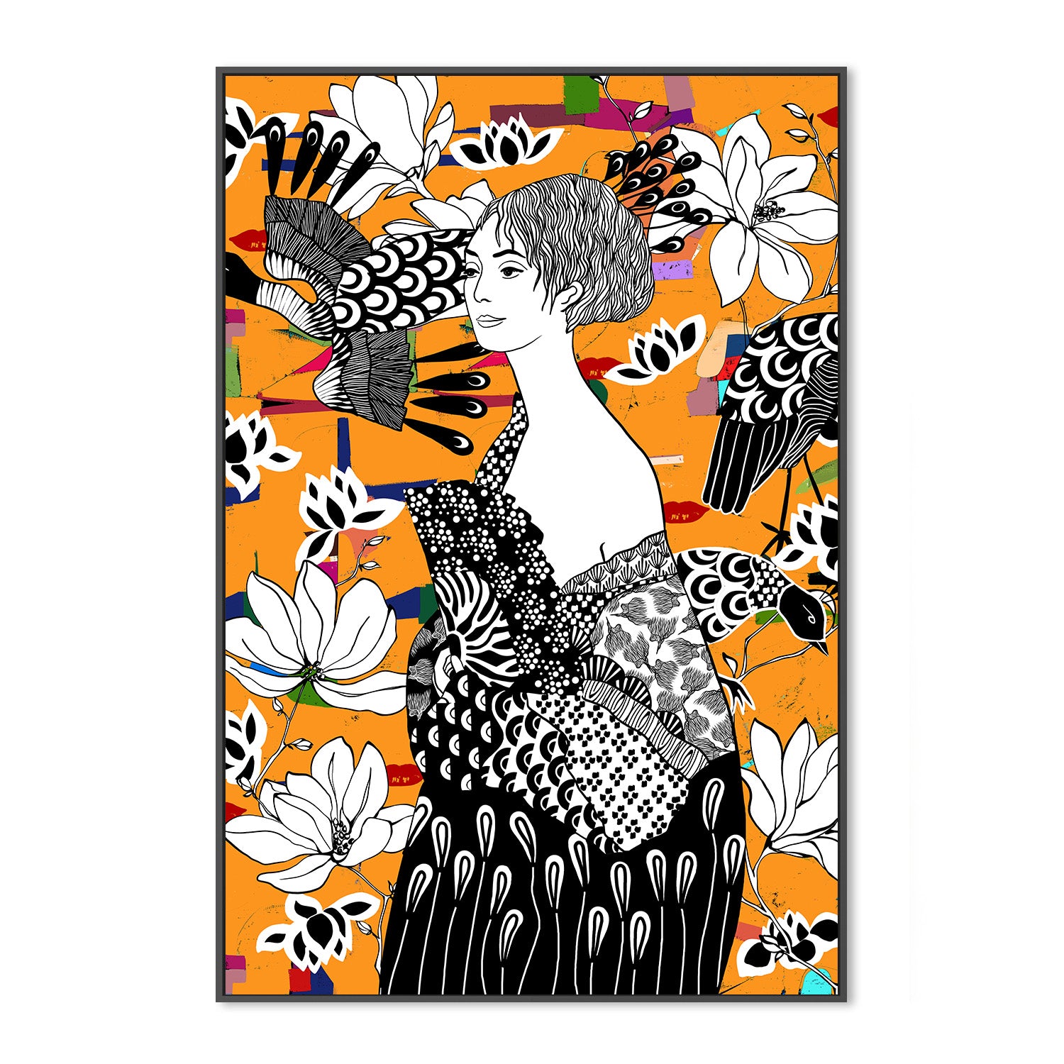 wall-art-print-canvas-poster-framed-Dame Mit FAccher-3
