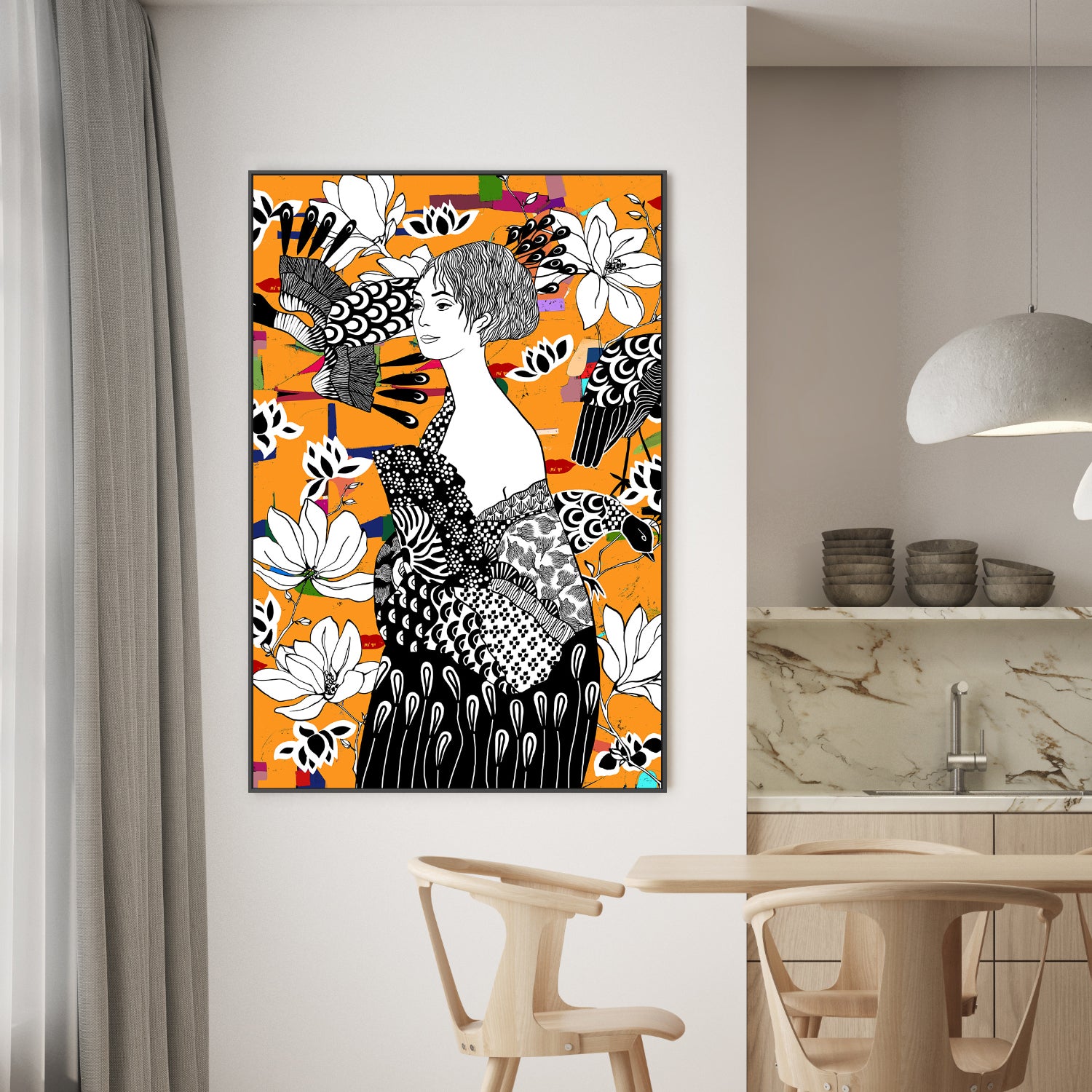 wall-art-print-canvas-poster-framed-Dame Mit FAccher-7