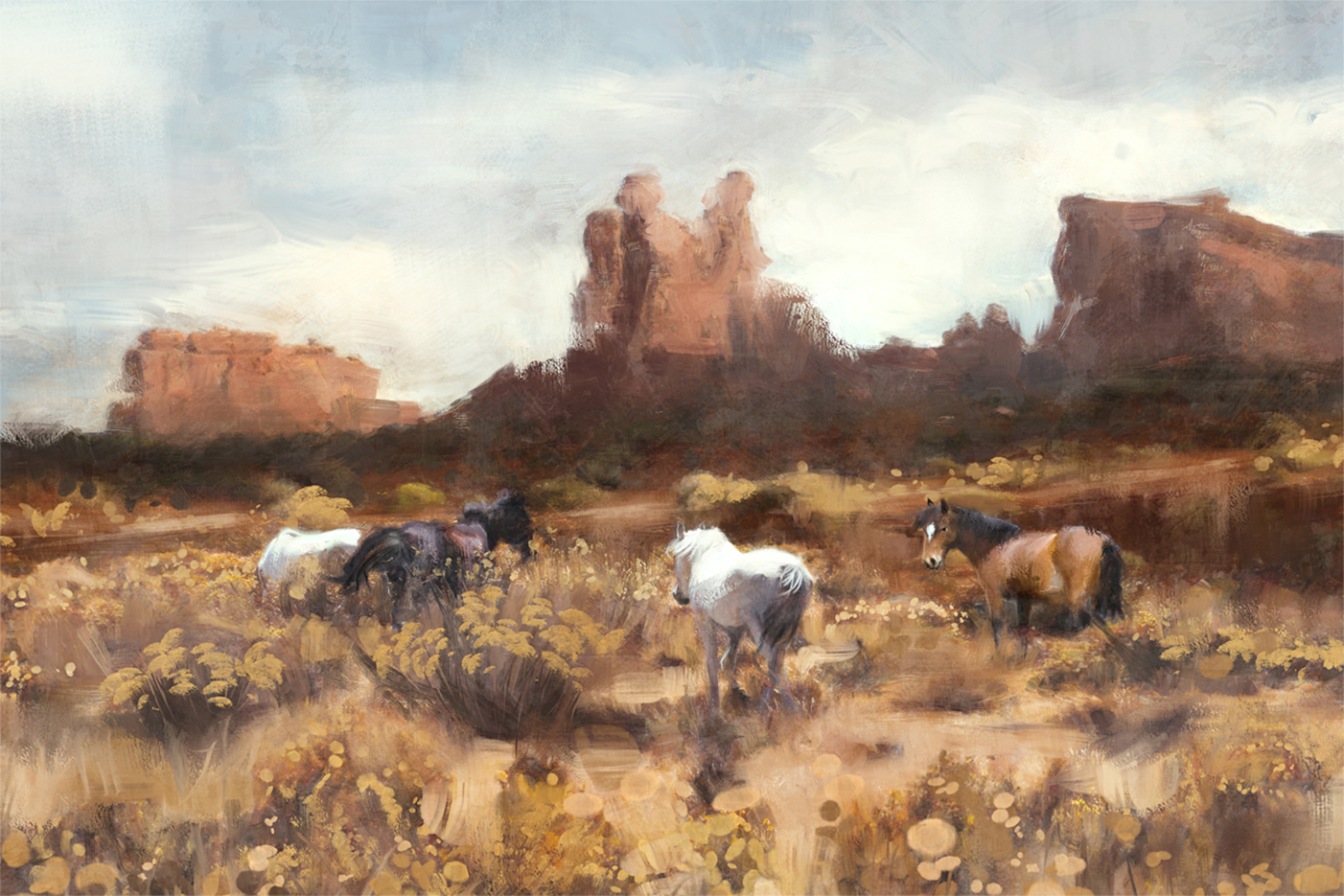 wall-art-print-canvas-poster-framed-Desert Horses , By Nina Blue-1