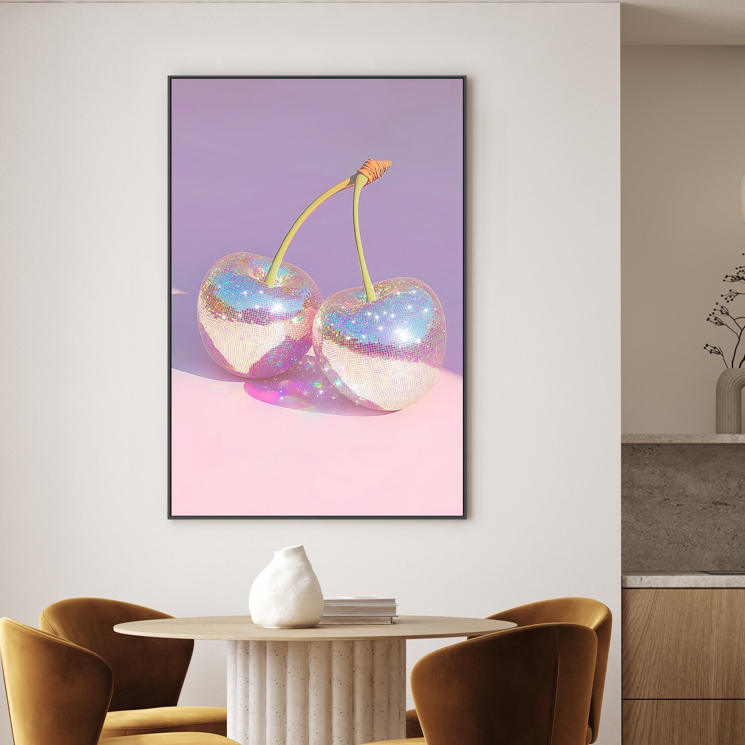 wall-art-print-canvas-poster-framed-Disco Ball Cherries on Pastel Background , By Melloi Art-2